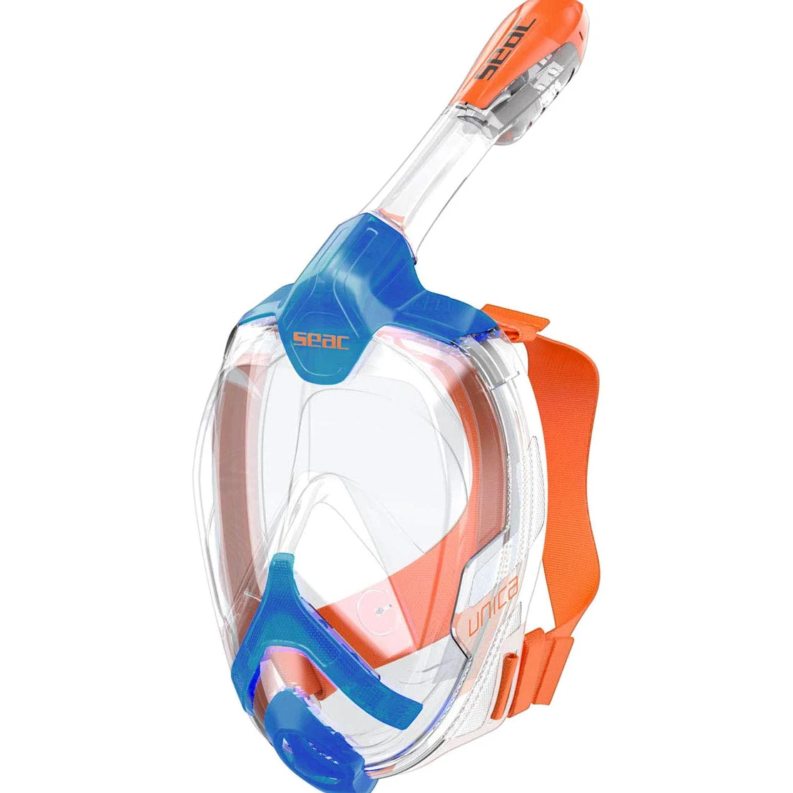 SEAC Unica Máscara de Snorkeling con Visión Panorámica de 180°, Unisex Adulto, Negro/Naranja, L/XL