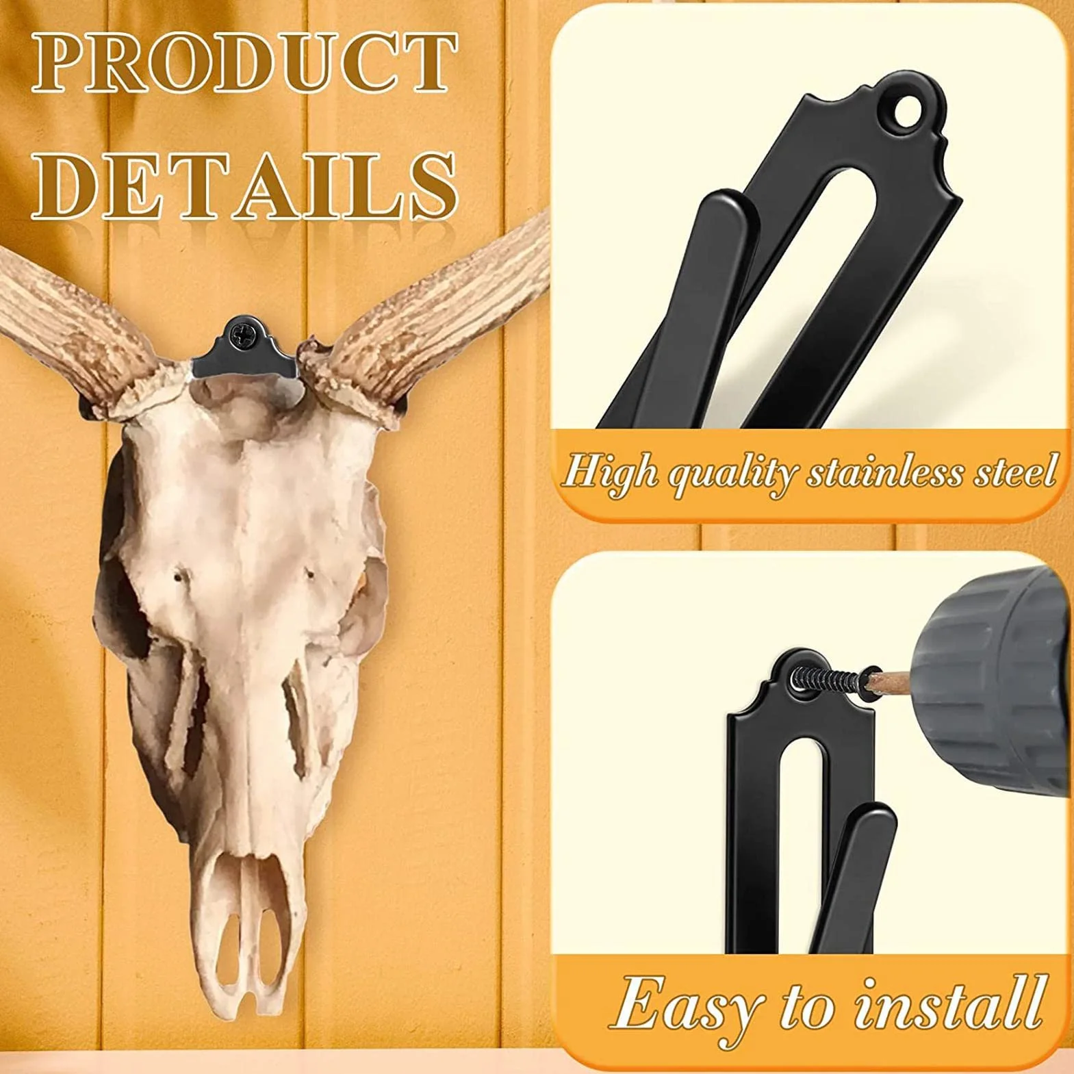 Soporte de pared para cráneo para cabeza de ciervo, soporte de pared para cráneo exterior, 12 piezas, para ciervo, alce, mula, antílope, coyote