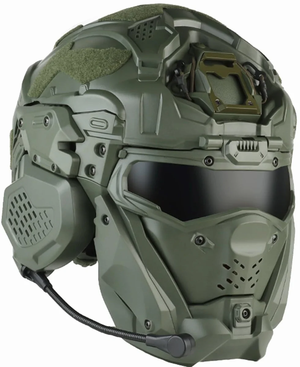 Casco Táctico De Cara Completa con Máscara, Gafas Y Auriculares, Casco De Airsoft Paintball con Ventilador Antiniebla Y Comunicación, Casco Militar para Cosplay, CS, Caza