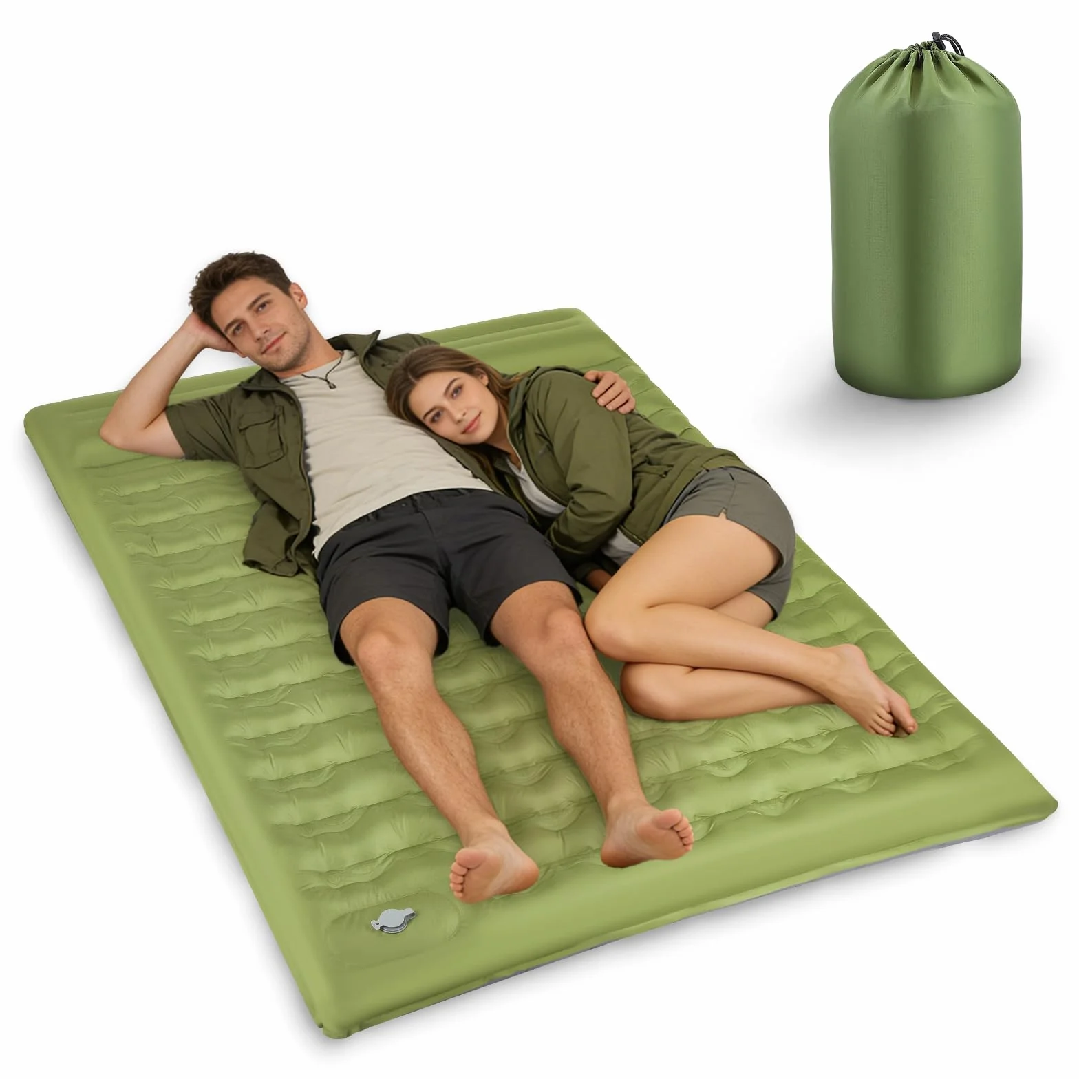 colchoneta camping 2 persona,15cm extra grueso colchón hinchable,190*140*15cm colchon camping con almohadas bomba de pie incorporada,colchón autoinflable ultraligero para exteriores máx 250KG