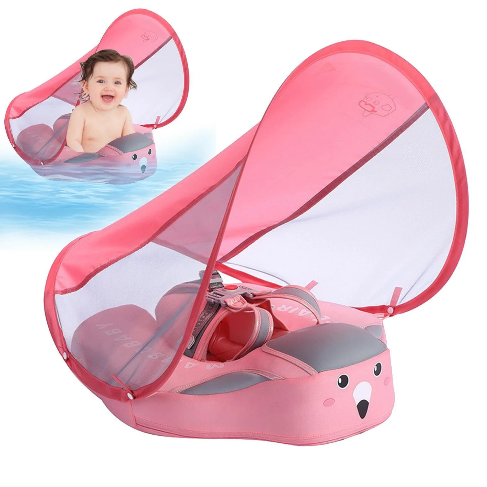Baby Swimming Float | Flotación Inflable De La Piscina para Bebés | Traje De Natación | con SPF 50+ Sun Canopy, Asiento De Seguridad Ajustable | para Edad De 3 A 40 Meses para Niños