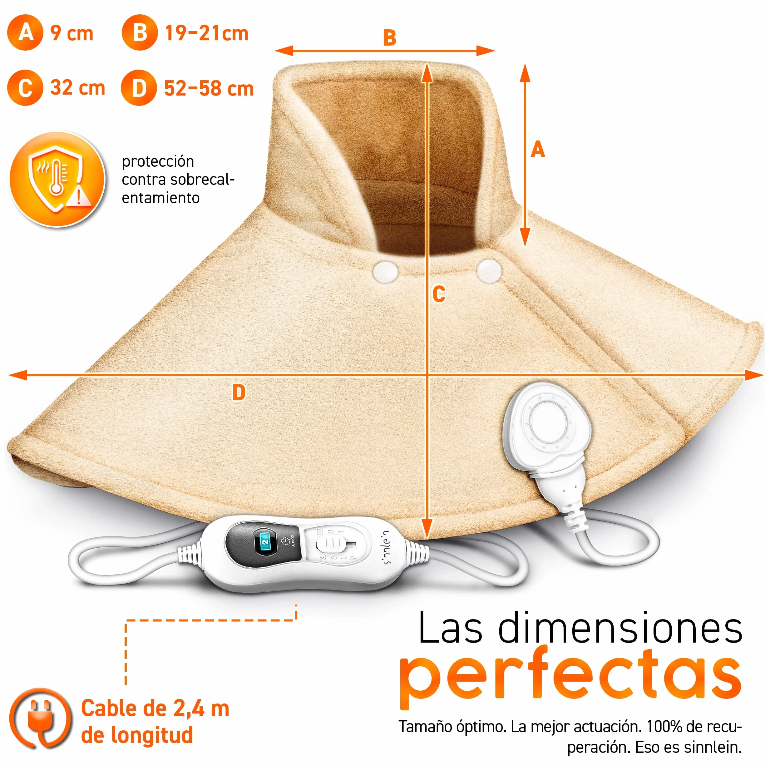 sinnlein Almohadilla Eléctrica para Cervicales, Hombros, Cuellos y Espalda | Manta Térmica con 3 Niveles de Temperatura y Apagado Automático | 100W (Beige)
