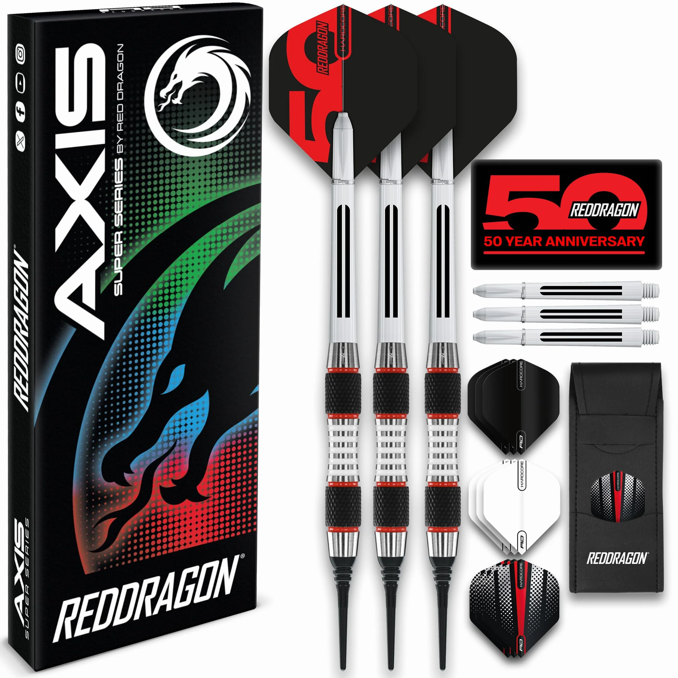 RED DRAGON Darts - Axis 18g Barril/Peso Total de 20g Tungsteno - Dardos Diana Electrónica Profesional - Punta de Plastico - Incluye Plumas y Ejes para Dardos