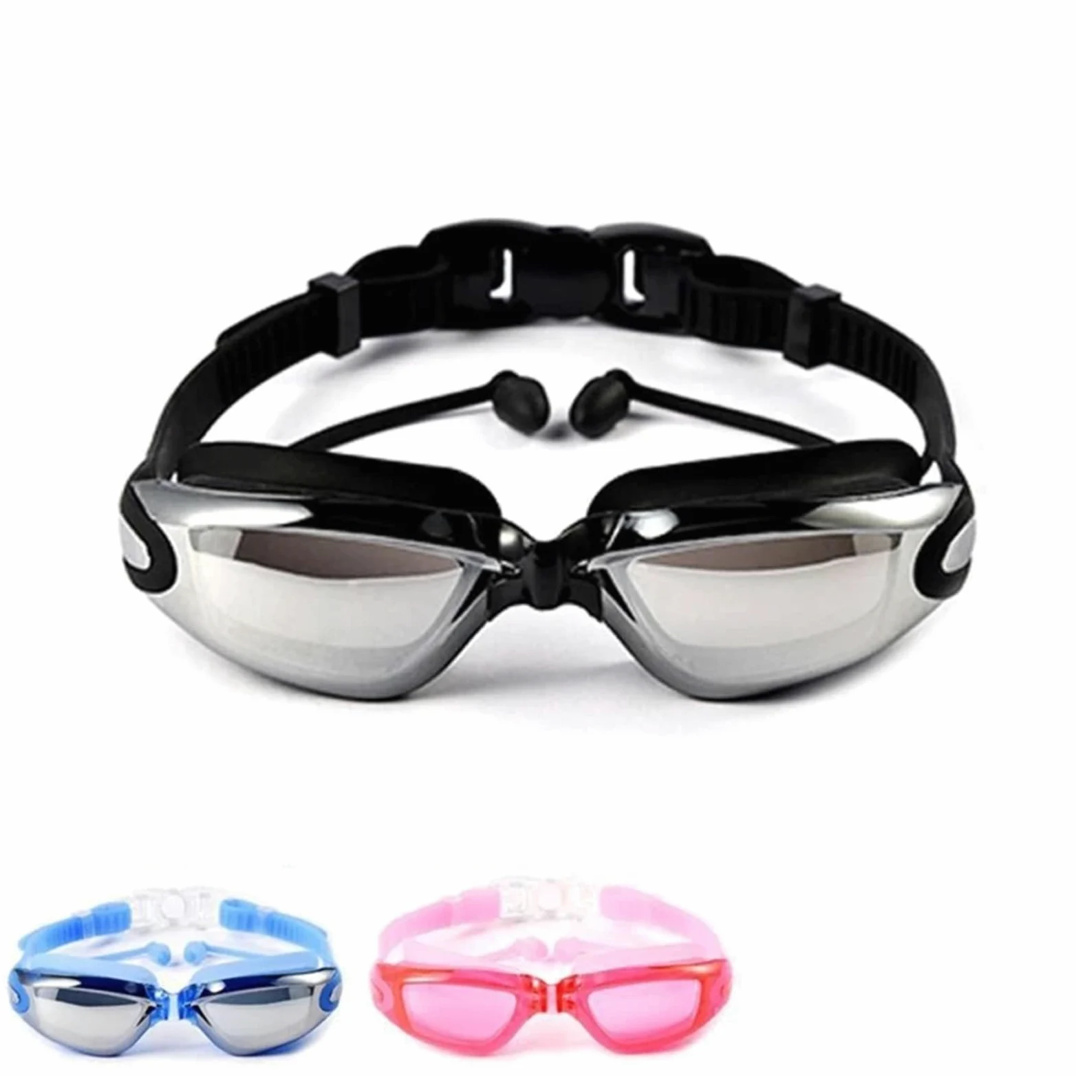 Gafas de natación antivaho impermeables al aire libre Para Deportes | Hombres Mujeres Marco grande con tapones for los oídos de silicona Gafas de natación Gafas for deportes acuáticos