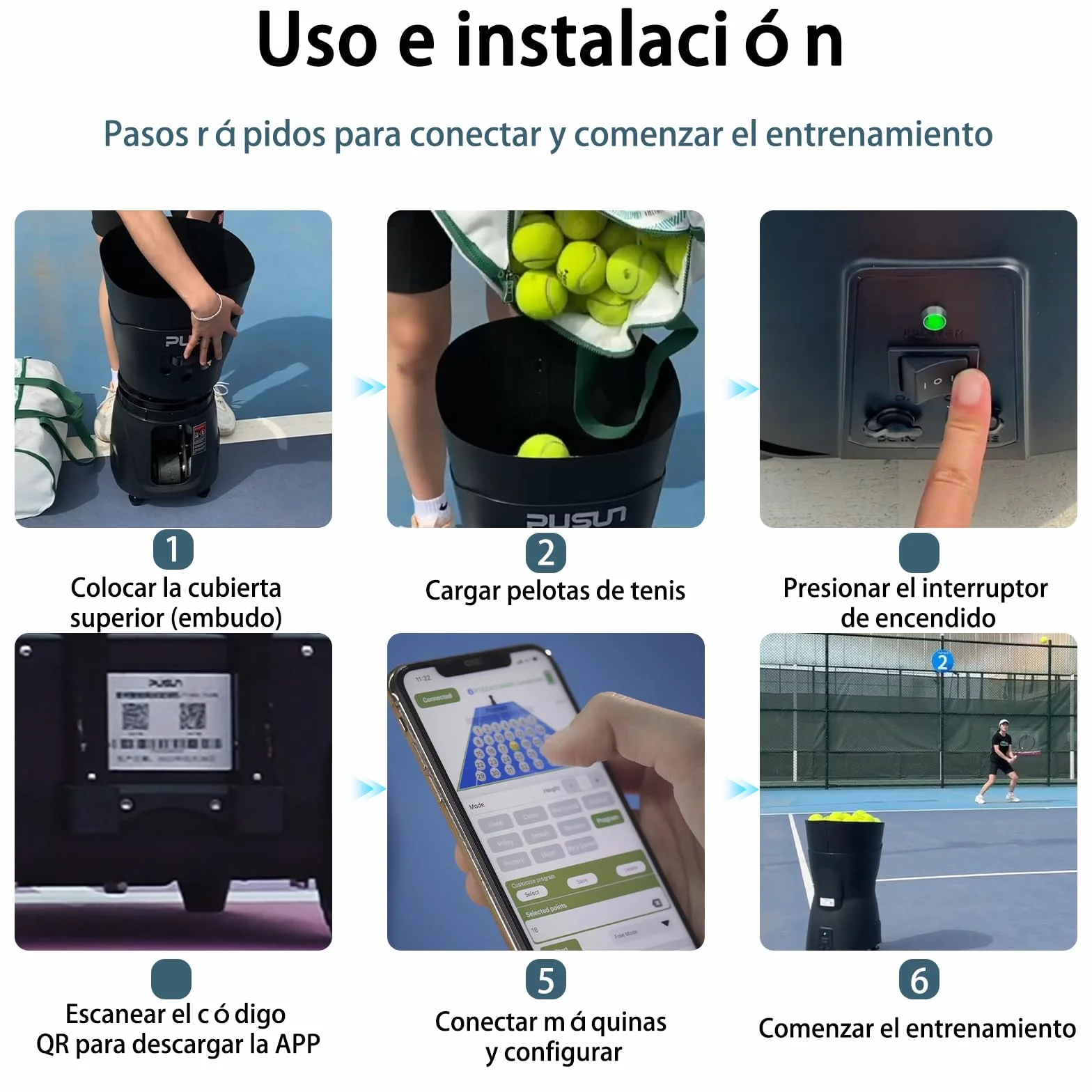 Máquina Lanzadora de Pickleball PP-Mini Pro, 8-60km/h, 45+ Pelotas, Control App