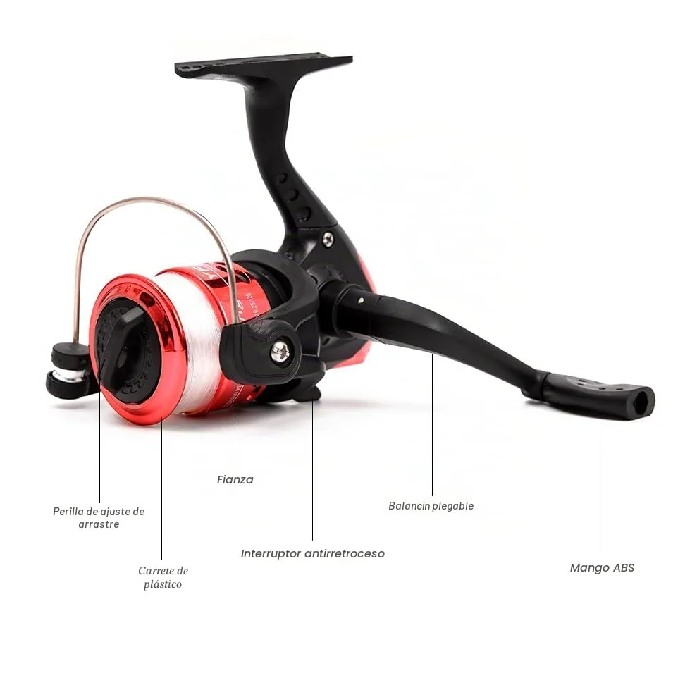 Kit Completo de Carrete de caña de Pescar con 2 cañas de Pescar telescópicas de 2,1 m, 2 carretes giratorios, señuelos de Pesca, anzuelos, Accesorios, bols,Combo de caña de Pescar y Carrete