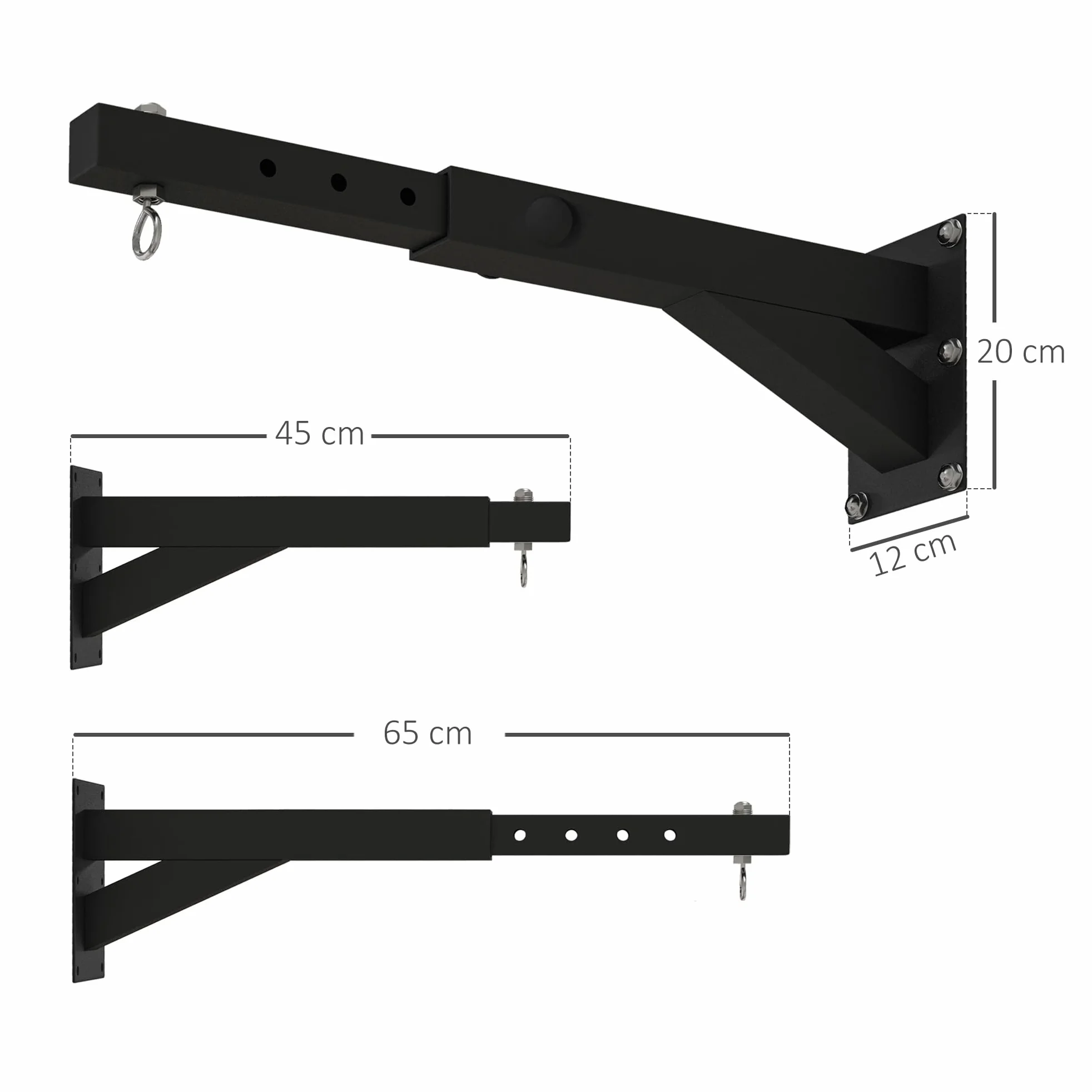 SPORTNOW Soporte Saco Boxeo de Pared, Distancia Ajustable 45-65 cm, Gancho Giratorio 360°, Cadenas, Carga 60 kg, Negro