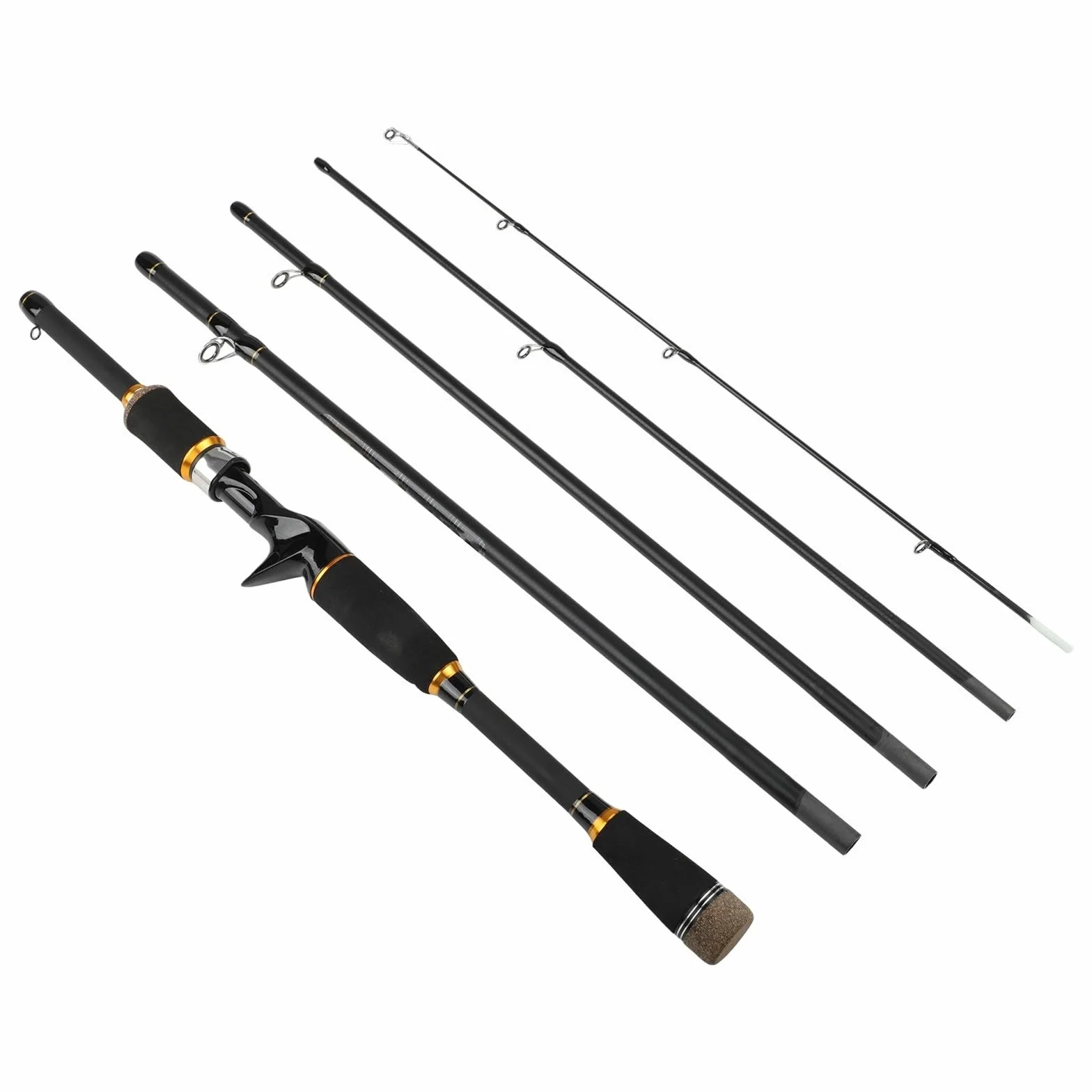 Honseadek Caña de pescar de fibra de carbono de 1,8/2,1 m, acción ML, diseño de viaje de 4 secciones, plegado de 46 cm, agarre de EVA, anillos guía antibobinado, capacidad de carga de 2500 g