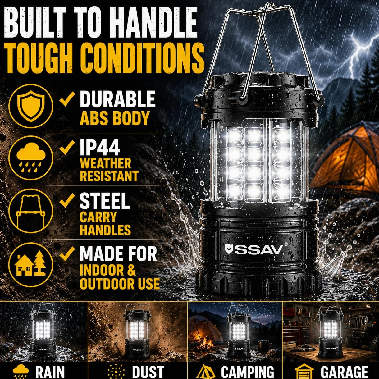 SSAV Paquete de 2 faroles LED de camping, linternas de emergencia para cortes de energía y preparación para huracanes, luces de supervivencia portátiles plegables para camping, tormentas y emergencias