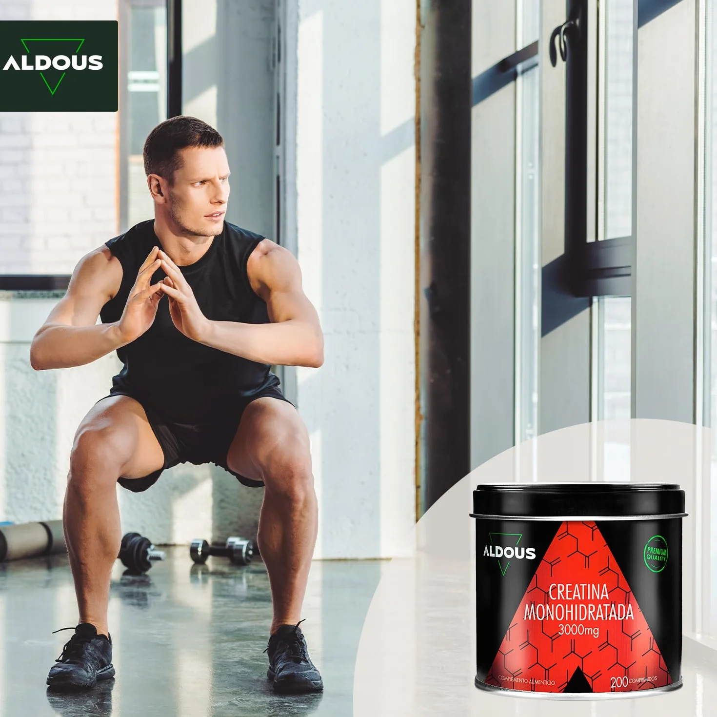 Creatina Monohidratada 3000mg 200 Comprimidos Fáciles de Partir Recuperador Muscular Suplemento Deportivo ALDOUS