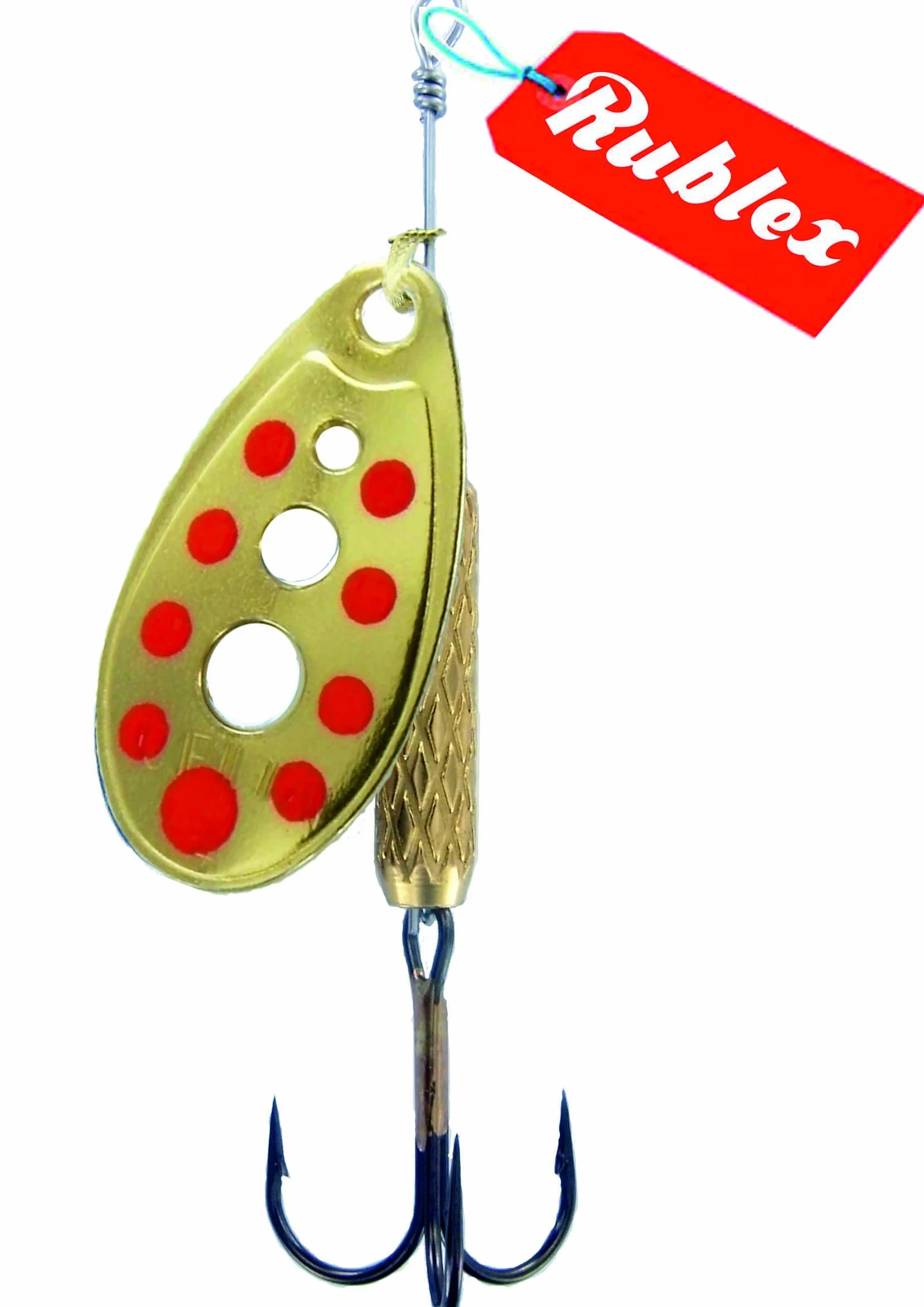 Pack de 5 Cucharillas de Pesca C-Turbo-5 OPR | Cebo Artificial de Pesca con Sistema de Clip y Acción de Giro Mejorado, Oro Puntos Rojos, 9gr