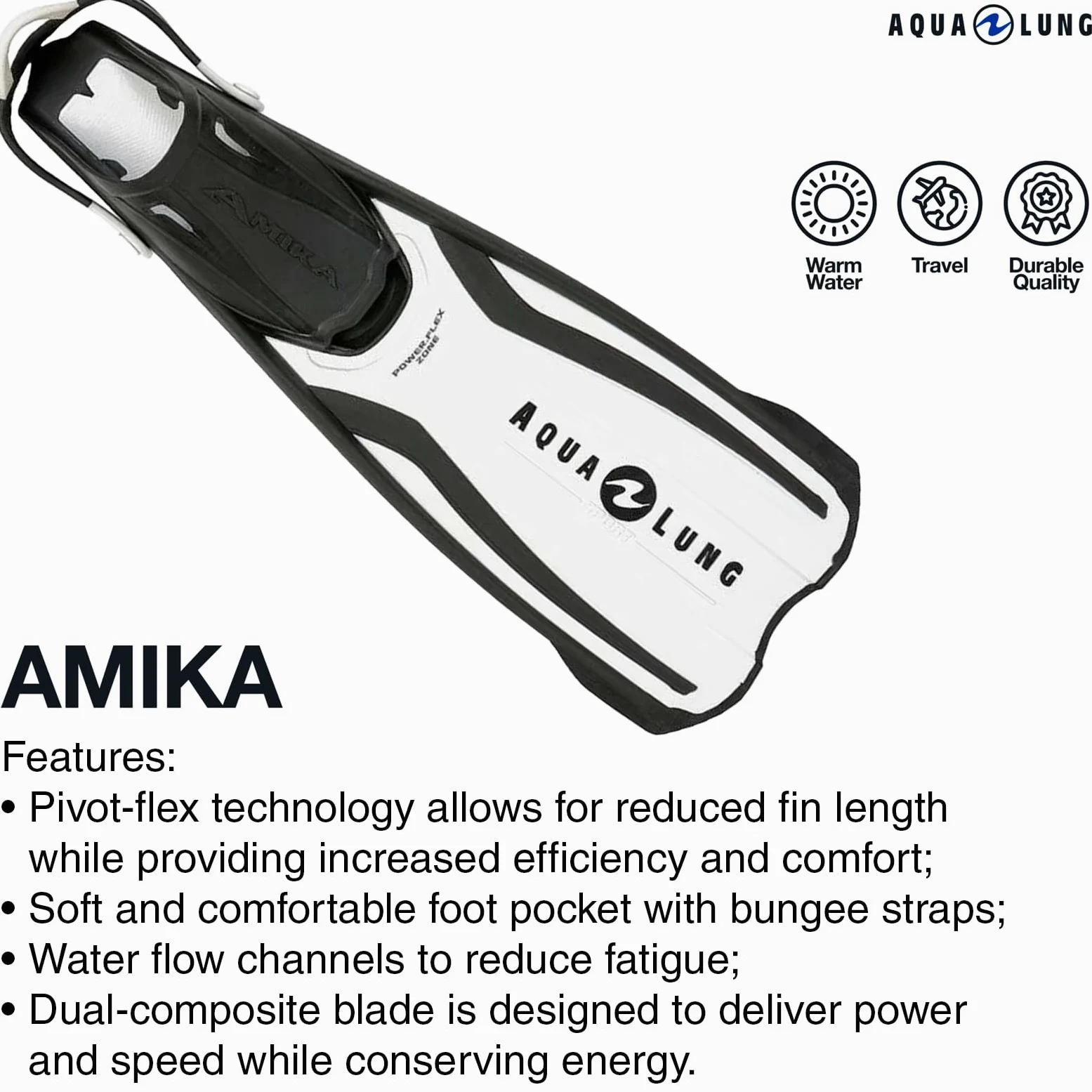 Aqualung Amika - Aletas de Snorkel, innovadoras, cómodas, potentes, con propulsión óptima