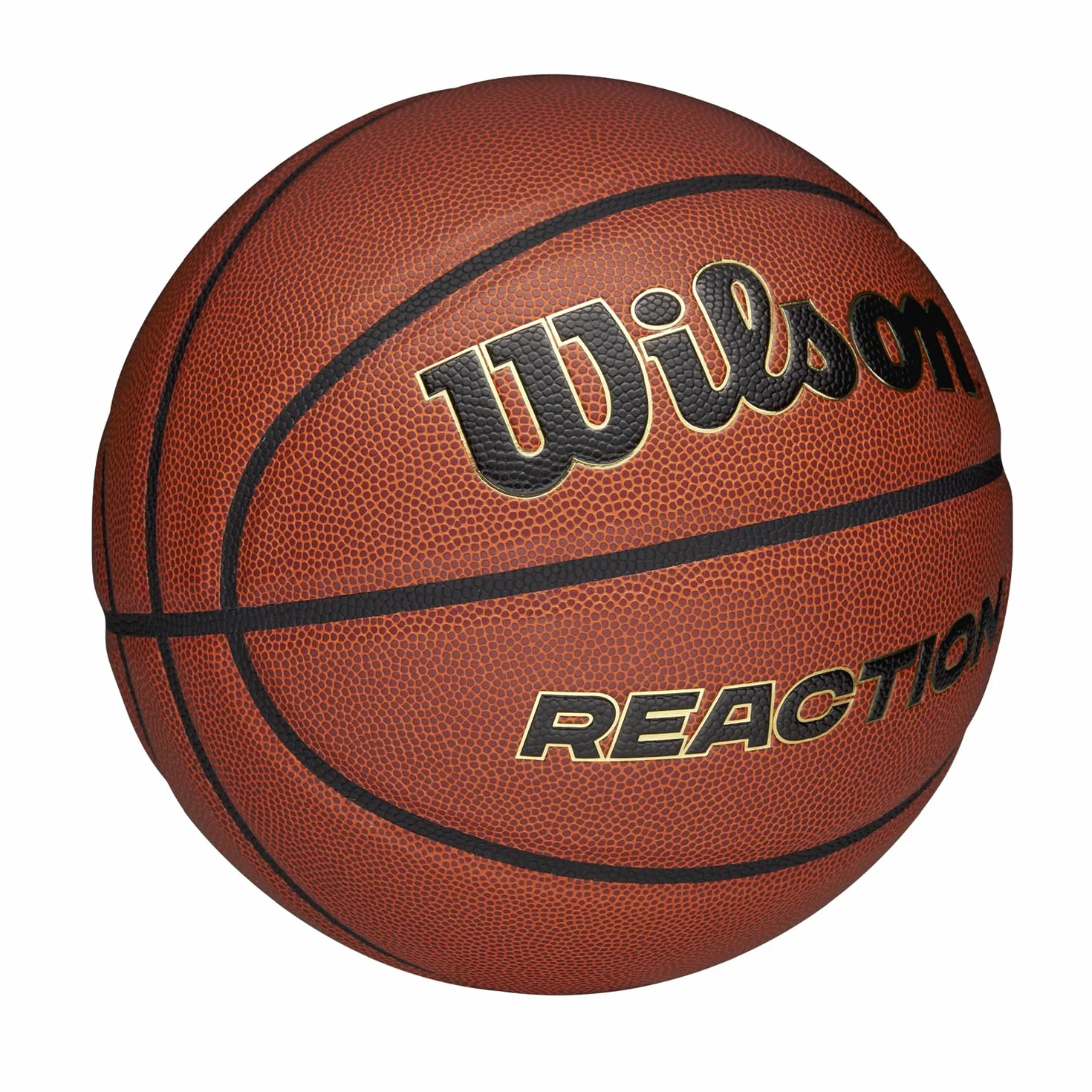 Wilson Balón de Baloncesto Reaction Pro, Marrón/Oro, Tamaño 7