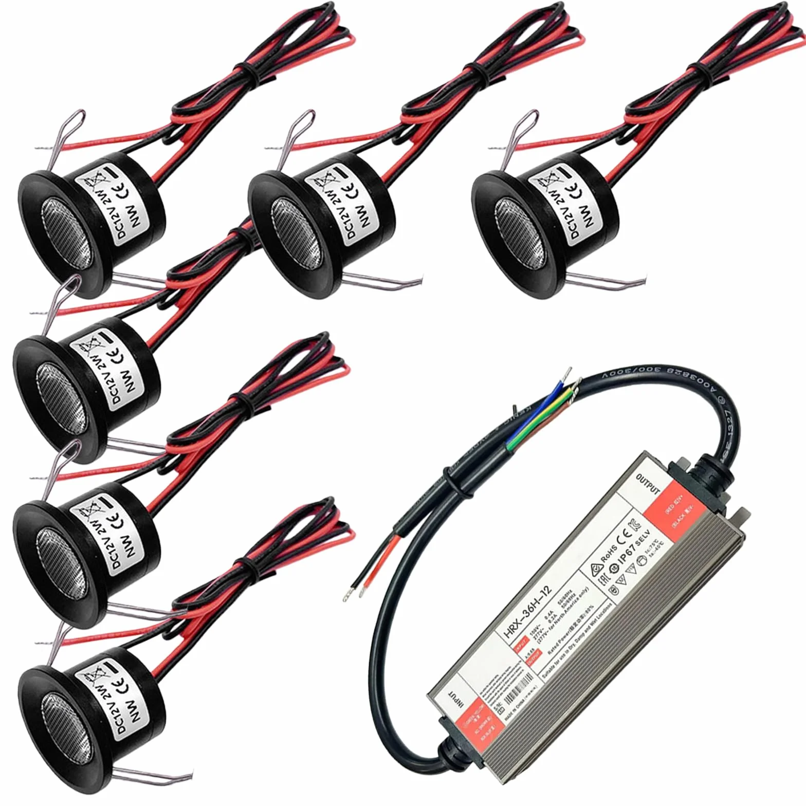 Foco LED empotrable 12V 2W IP65 3000K Blanco Cálido 6 unidades con Transformador 230V