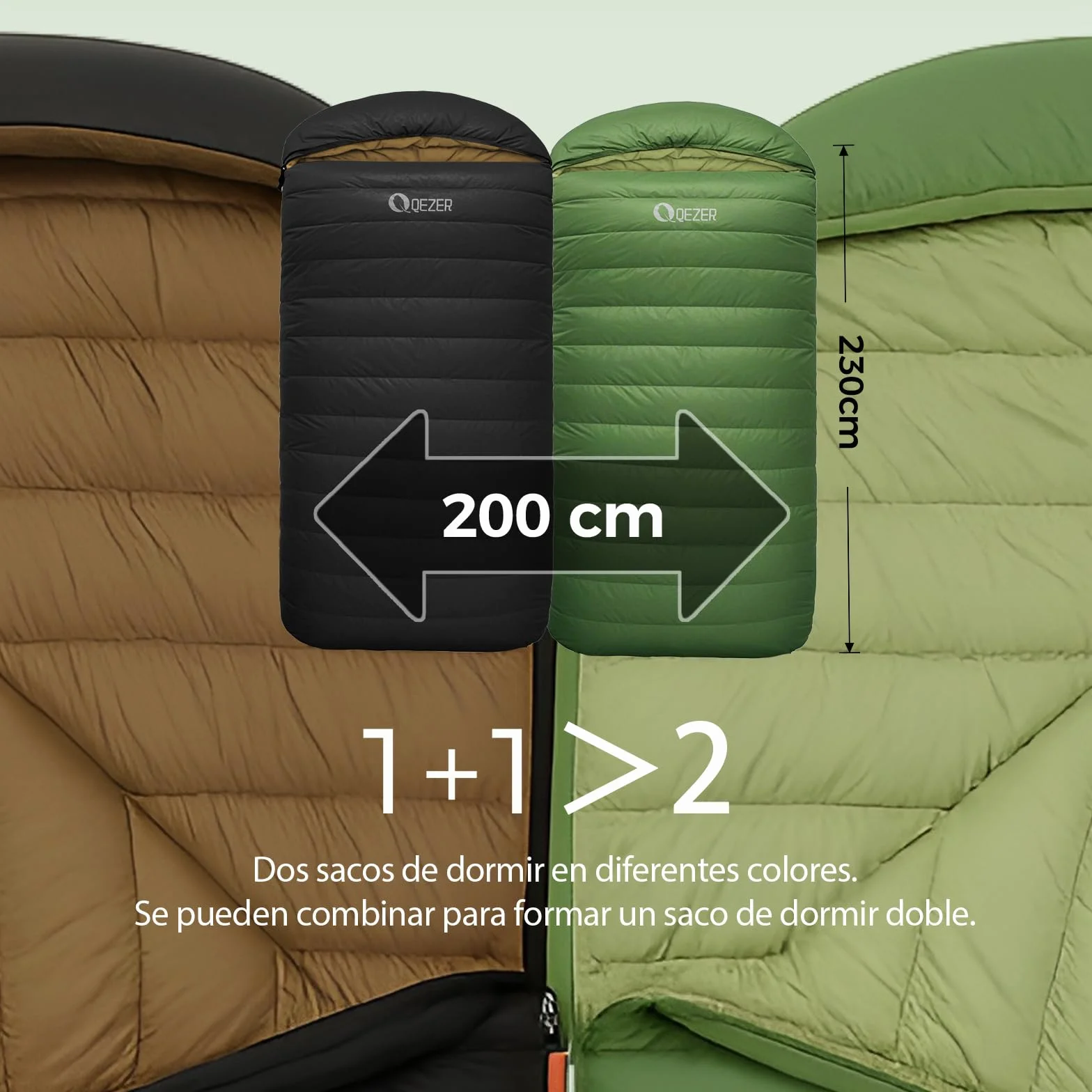 Saco de Dormir plumón XXL, Saco de Dormir Extra Grande de 230 x 100, 3-4 Estaciones, Ligero y cálido, para Adultos al Aire Libre, Camping, Senderismo y mochileros