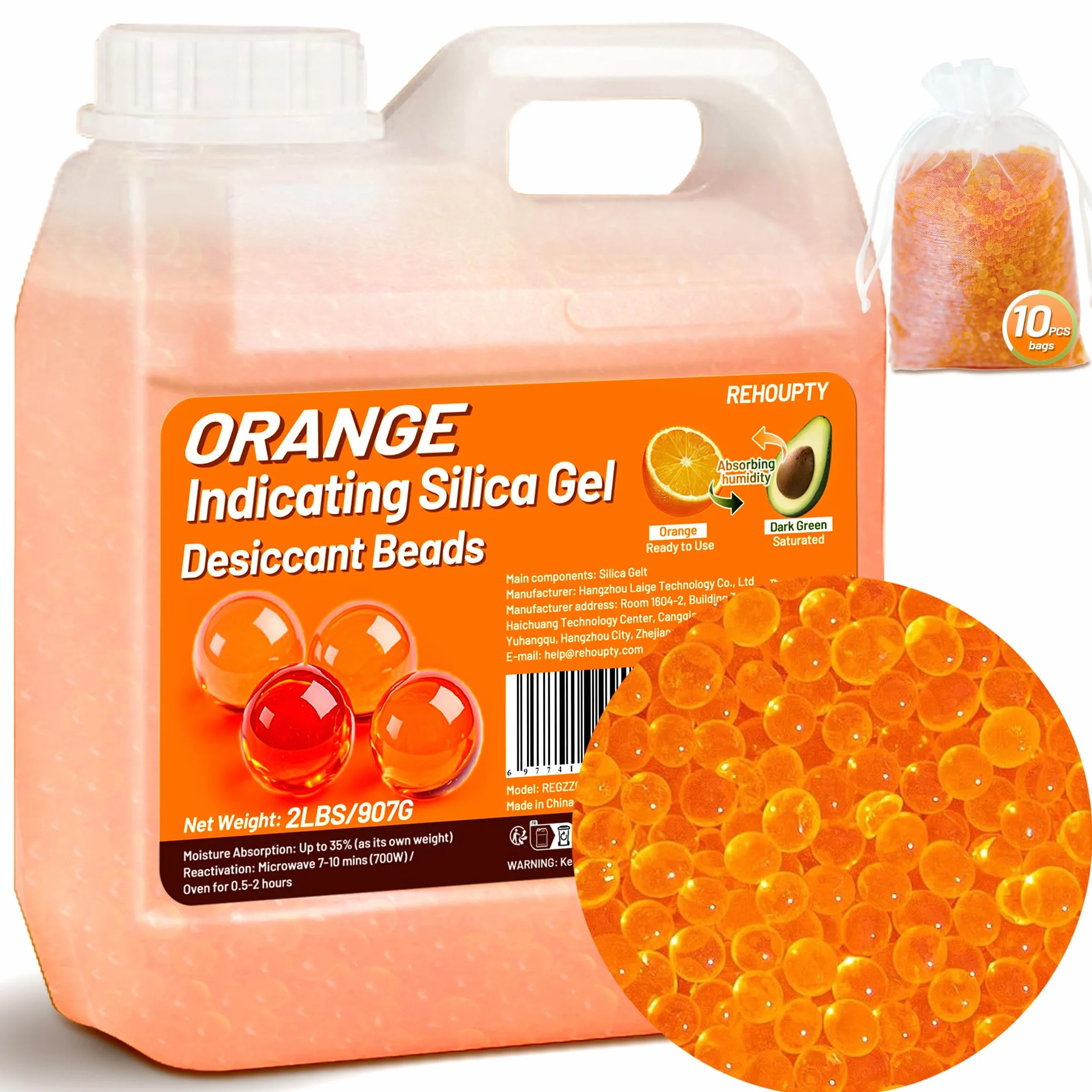 Naranja Gel de Sílice 907g, Perlas Desecantes 3-5mm Reutilizables para Filamento 3D