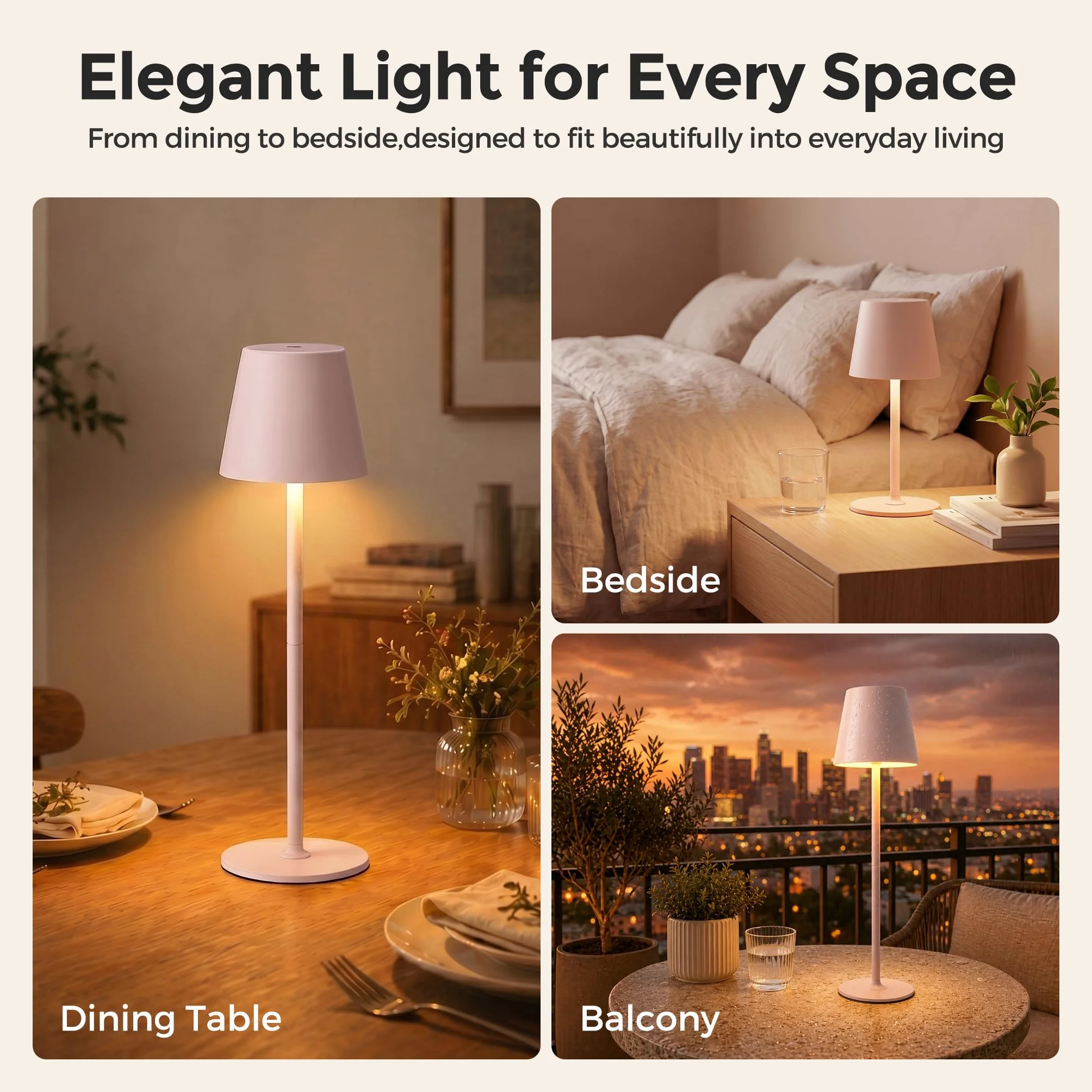 Lámpara de Mesa LED Inalámbrica Recargable IP54 5300 mAh 3 Temperaturas de Color Regulación Continua Cuerpo Metálico