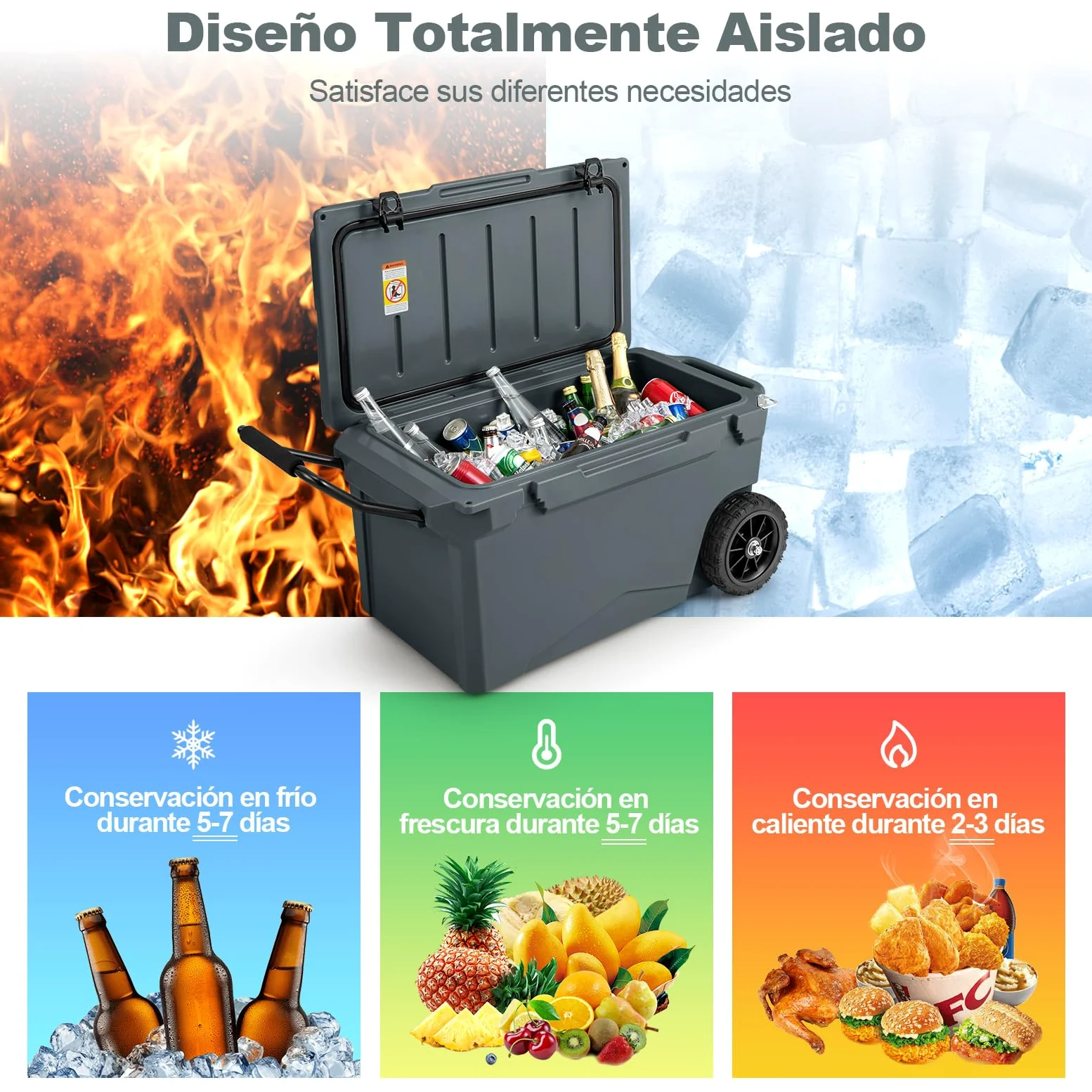 COSTWAY Enfriador Rotomoldeado, Hielera Portátil con Portavasos Integrados, Abridor de Botellas, Retención de Hielo Durante 5-7 Días, a Prueba de Fugas para Camping, Picnic, Pesca