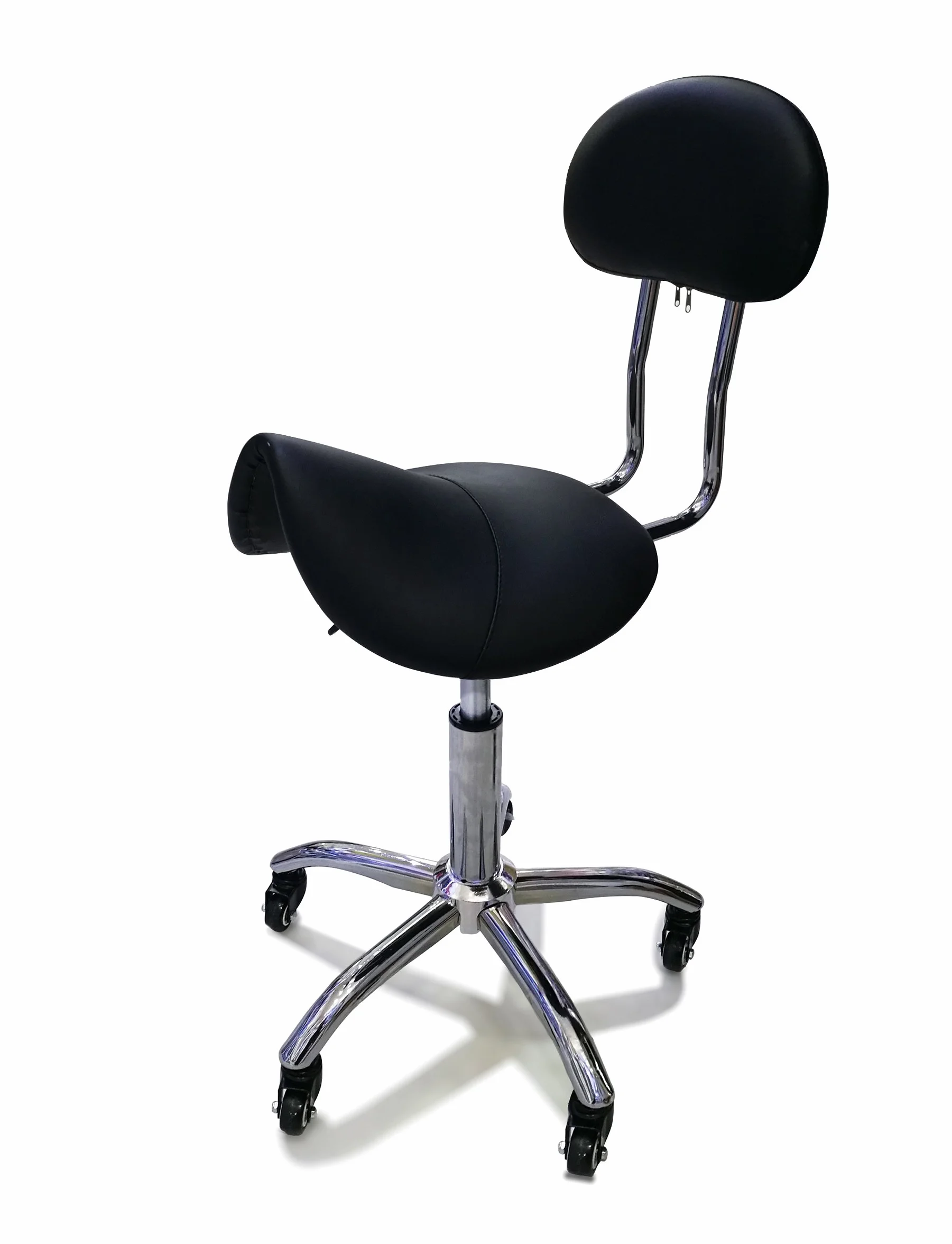 Taburete de Peluquería Silla Giratorio 360º Altura Regulable Cuero Sintético Negro