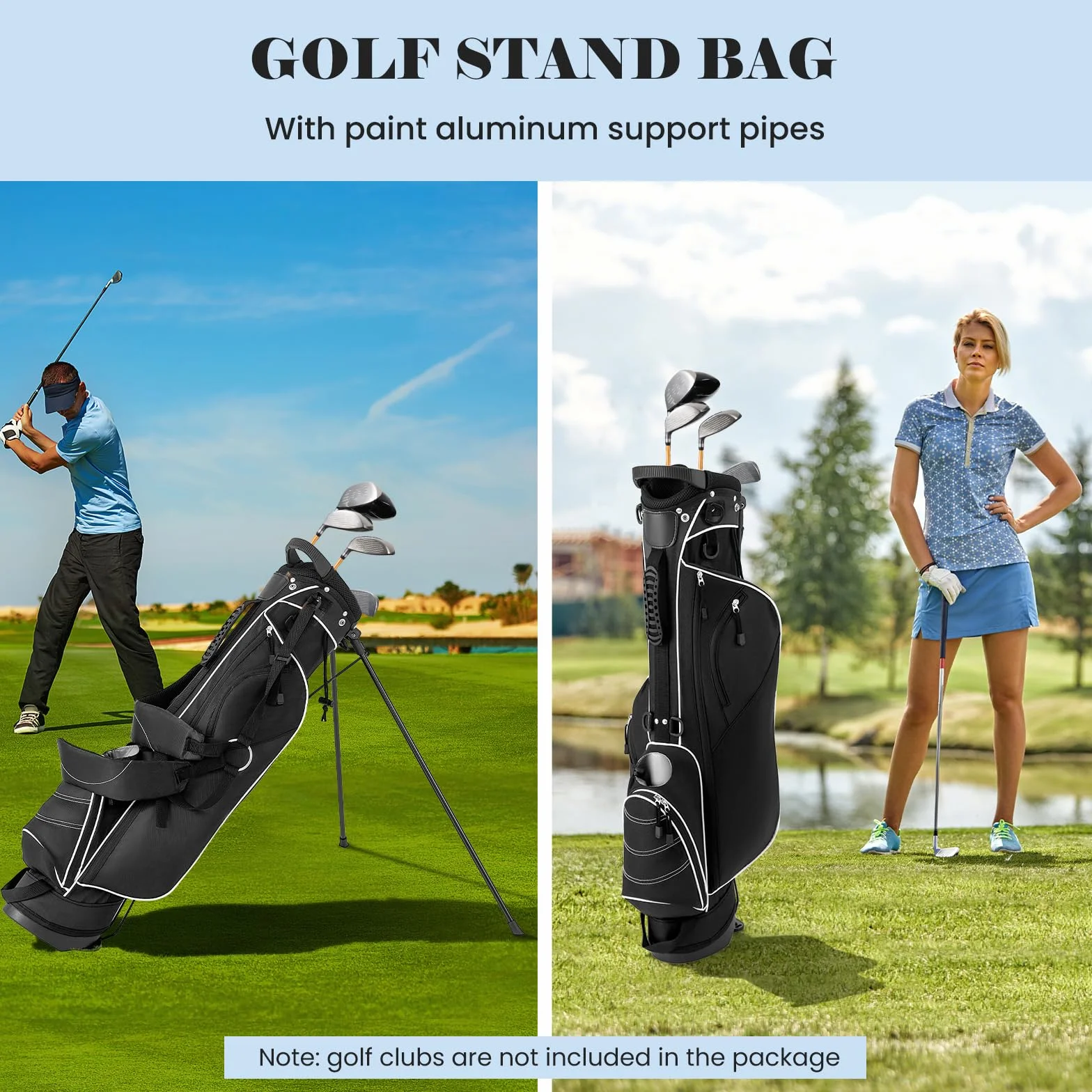 LIFEZEAL Bolsa con trípode de Golf, Bolsa de pie portátil con 4 divisores, Correas de Hombro Ajustables, Bolsa de Palos de Golf Ligera para Hombres y Mujeres