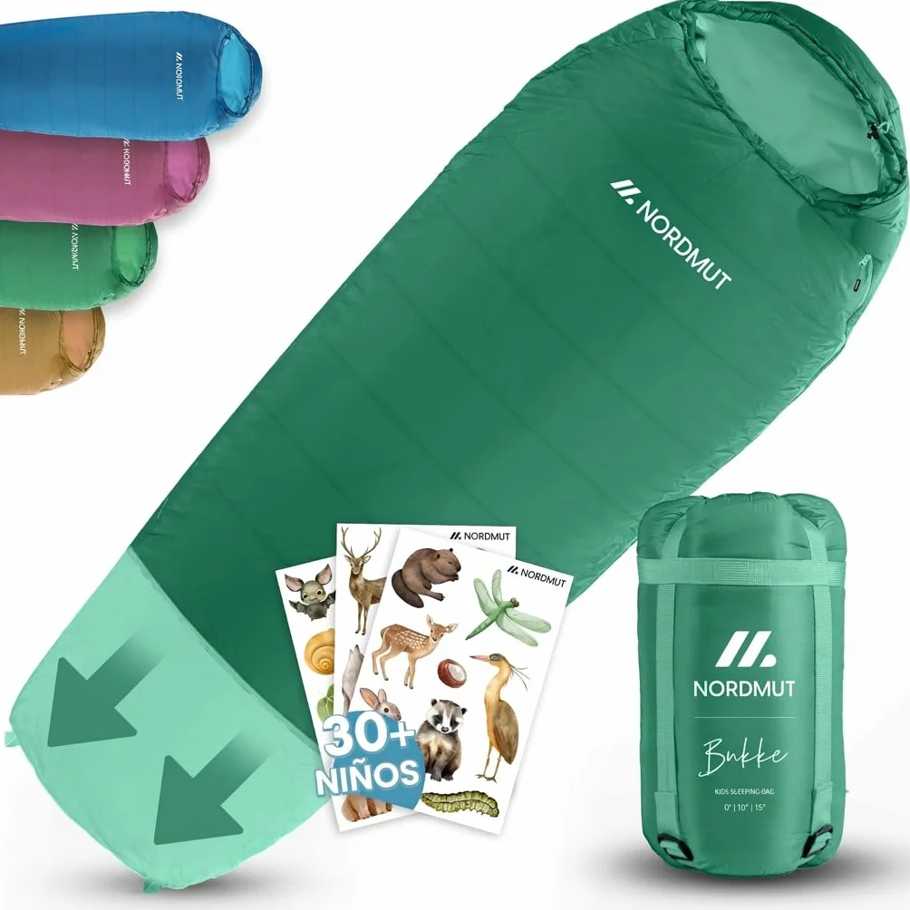 NORDMUT® Saco de Dormir niños – Crece con el niño para protección fiable contra el frío – Materiales no tóxicos – 3 Estaciones niños (200 gsm) para Aventuras al Aire Libre