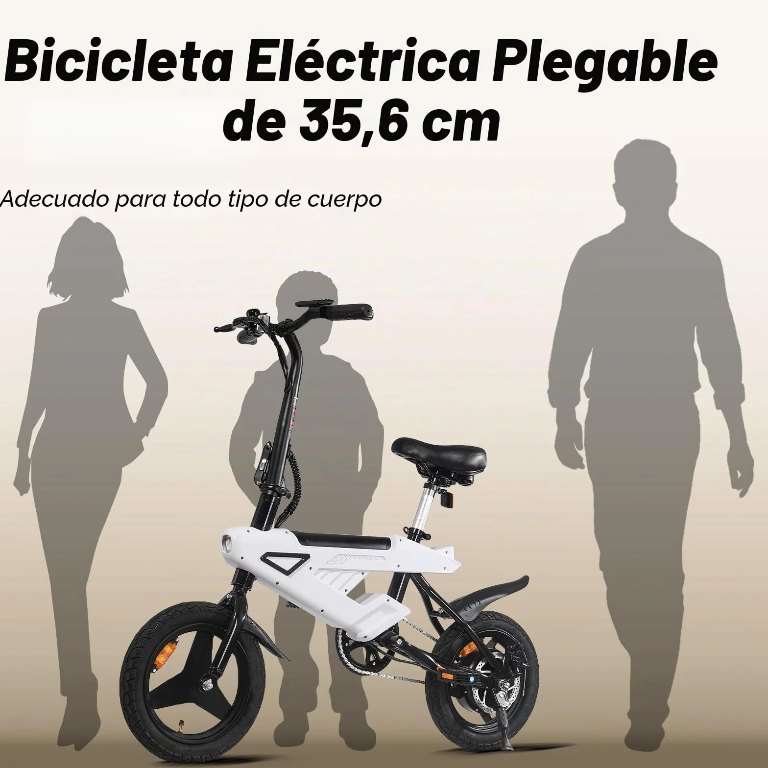 Bicicleta eléctrica Plegable de 14", E Bike 250W con Asistencia de Pedal, batería de 10,4Ah/36V, para Adolescentes y Adultos Bicicleta eléctrica de Ciudad, 3 Modos