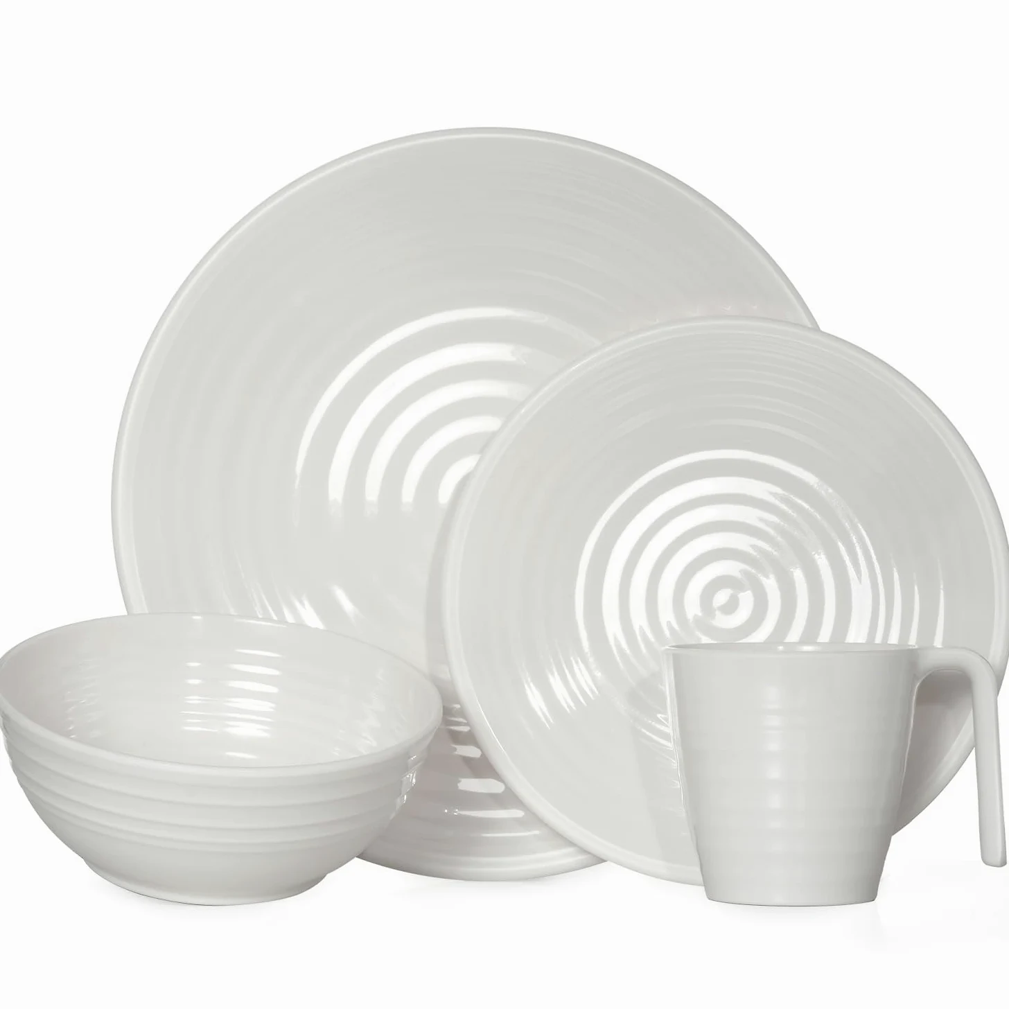 Vajilla de melamina para camping, 4 personas, diseño crema, 16 piezas + 4 vasos Milano de vasos de agua, vajilla de pícnic, barbacoa