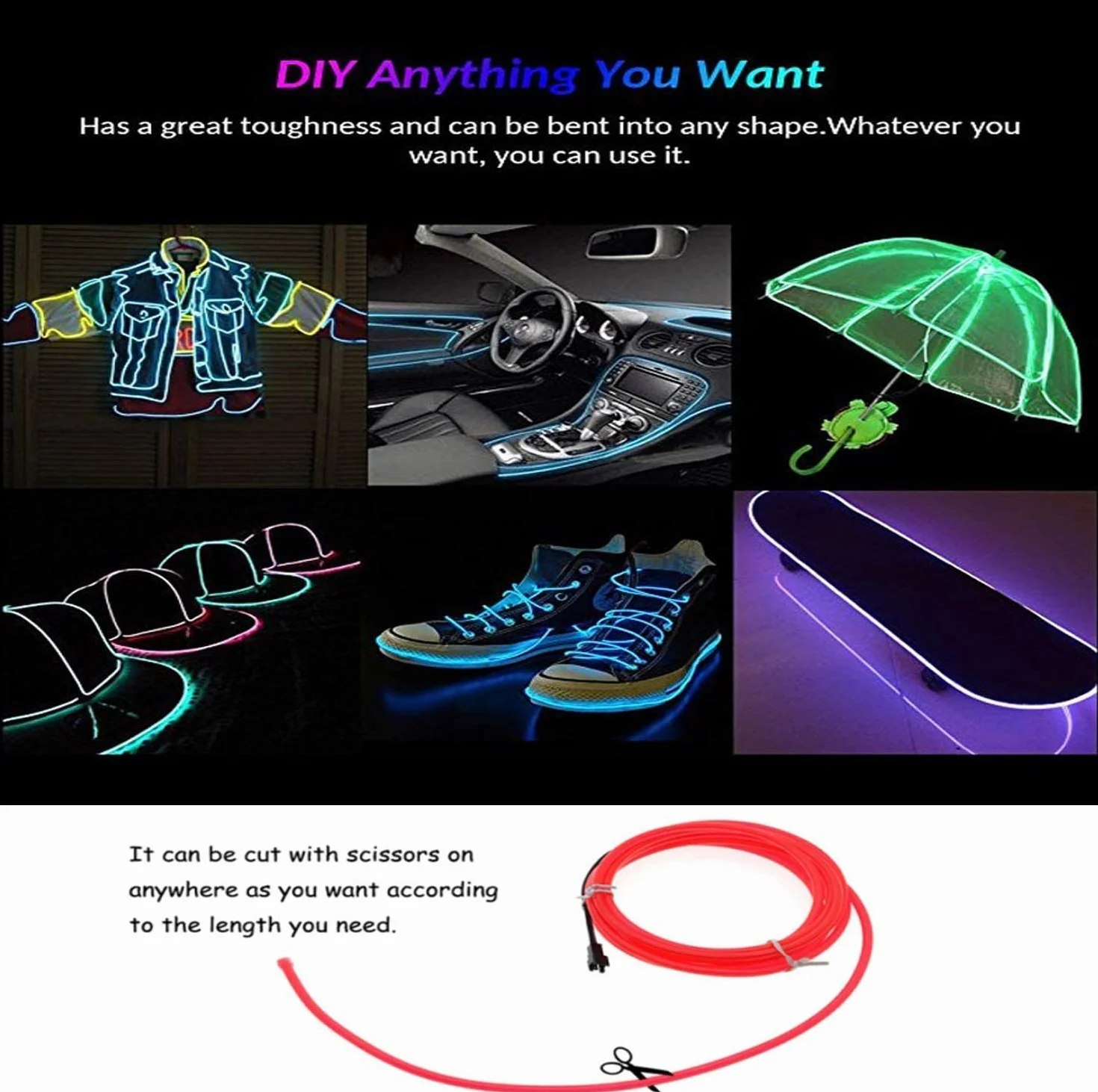 Tira de Luces LED Neon Flexible 5M Azul Helado 3 Modos para Coche Fiestas