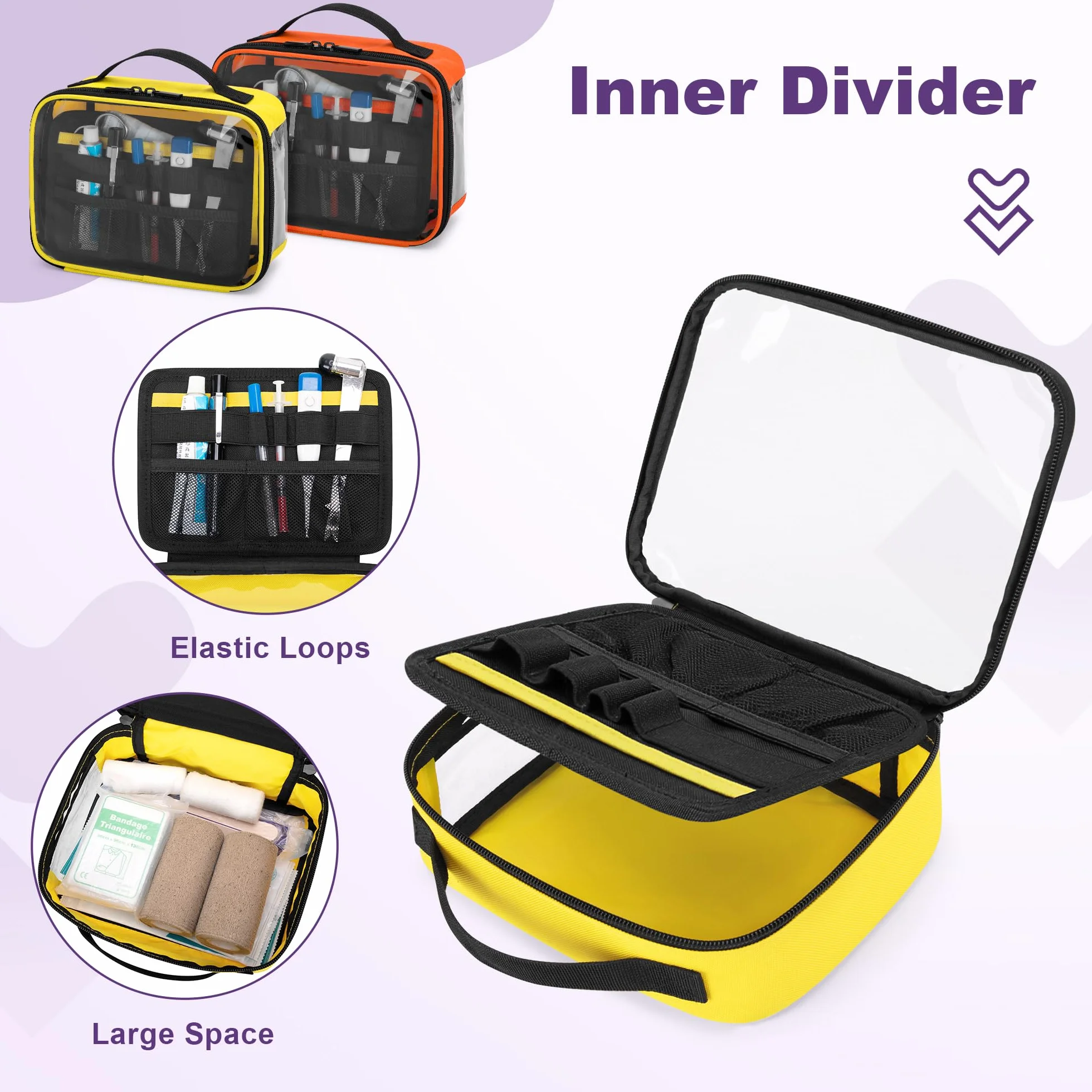 Trunab 4 kits de primeros auxilios vacíos, fundas transparentes con cremallera para organizar medicamentos