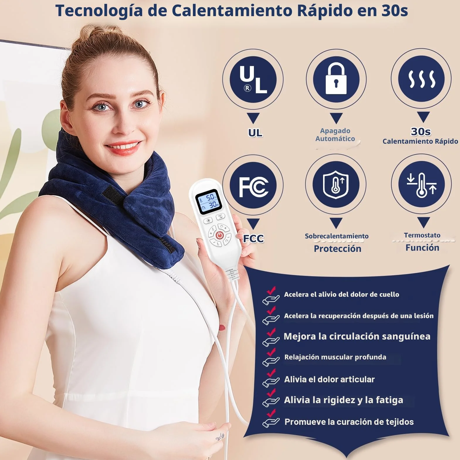 JOBYNA Almohadilla Térmica Eléctrica para Cuello, Calentamiento Rápido 5s, 30-70℃ Ajustable, Apagado Automático 74x19cm