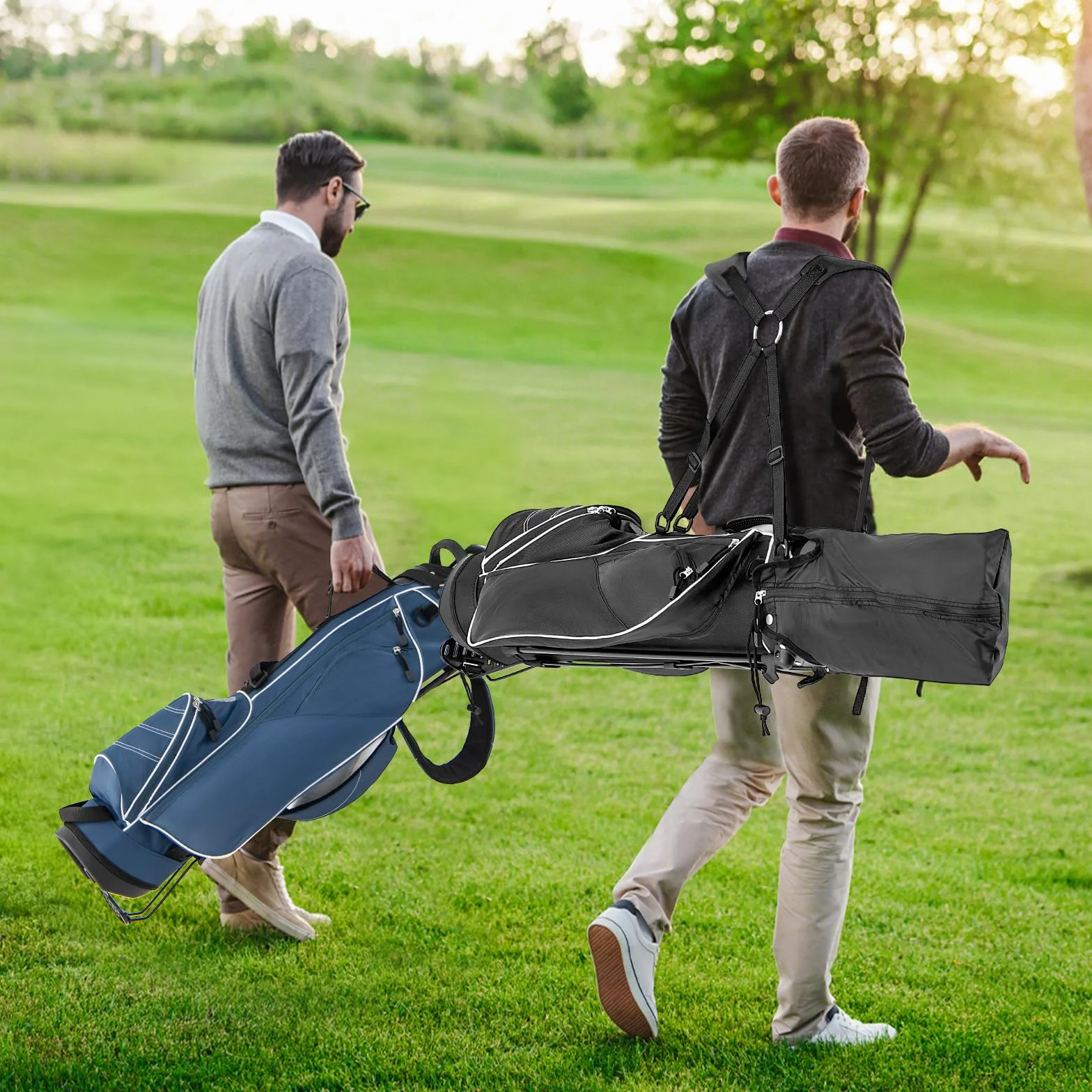 LIFEZEAL Bolsa con trípode de Golf, Bolsa de pie portátil con 4 divisores, Correas de Hombro Ajustables, Bolsa de Palos de Golf Ligera para Hombres y Mujeres