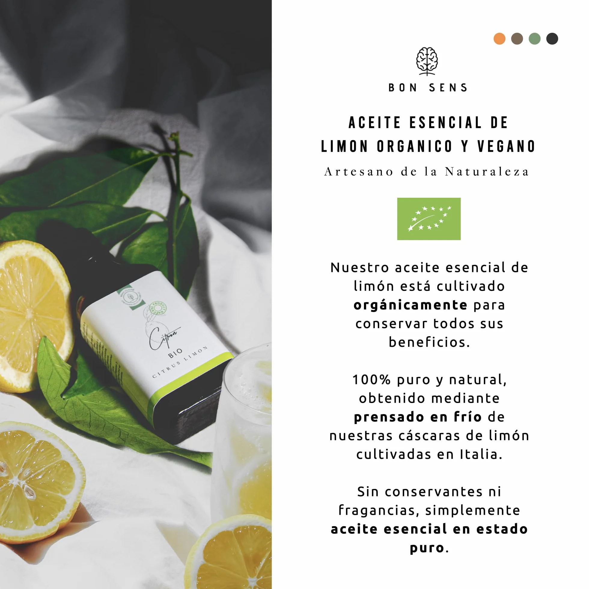 Aceite Esencial de Limón BIO 50ml 100% Puro Orgánico Citrus limon Osbeck Cultivado en Italia