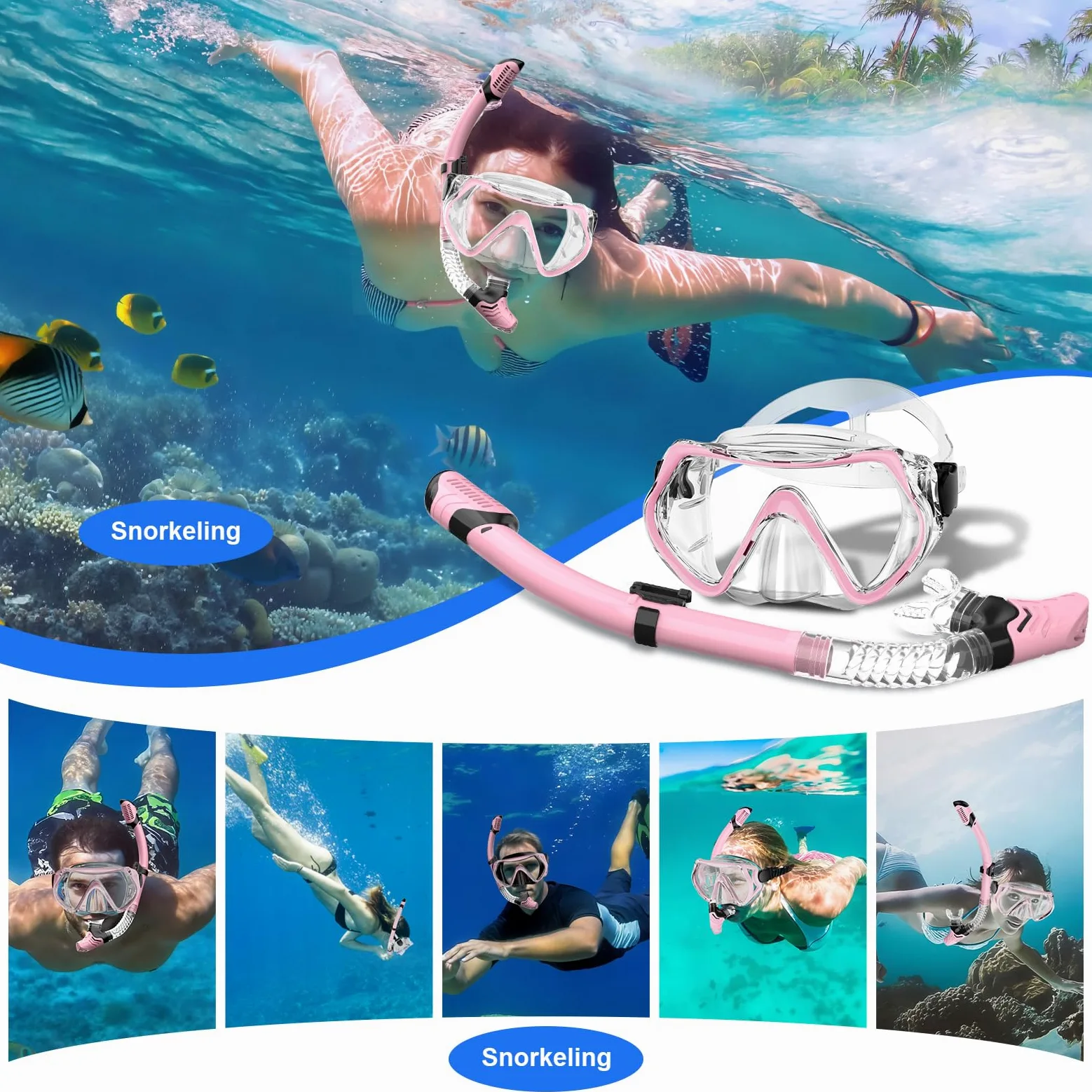 Juego de esnórquel seco, visión panorámica amplia, máscara de buceo antivaho, equipo de esnórquel profesional