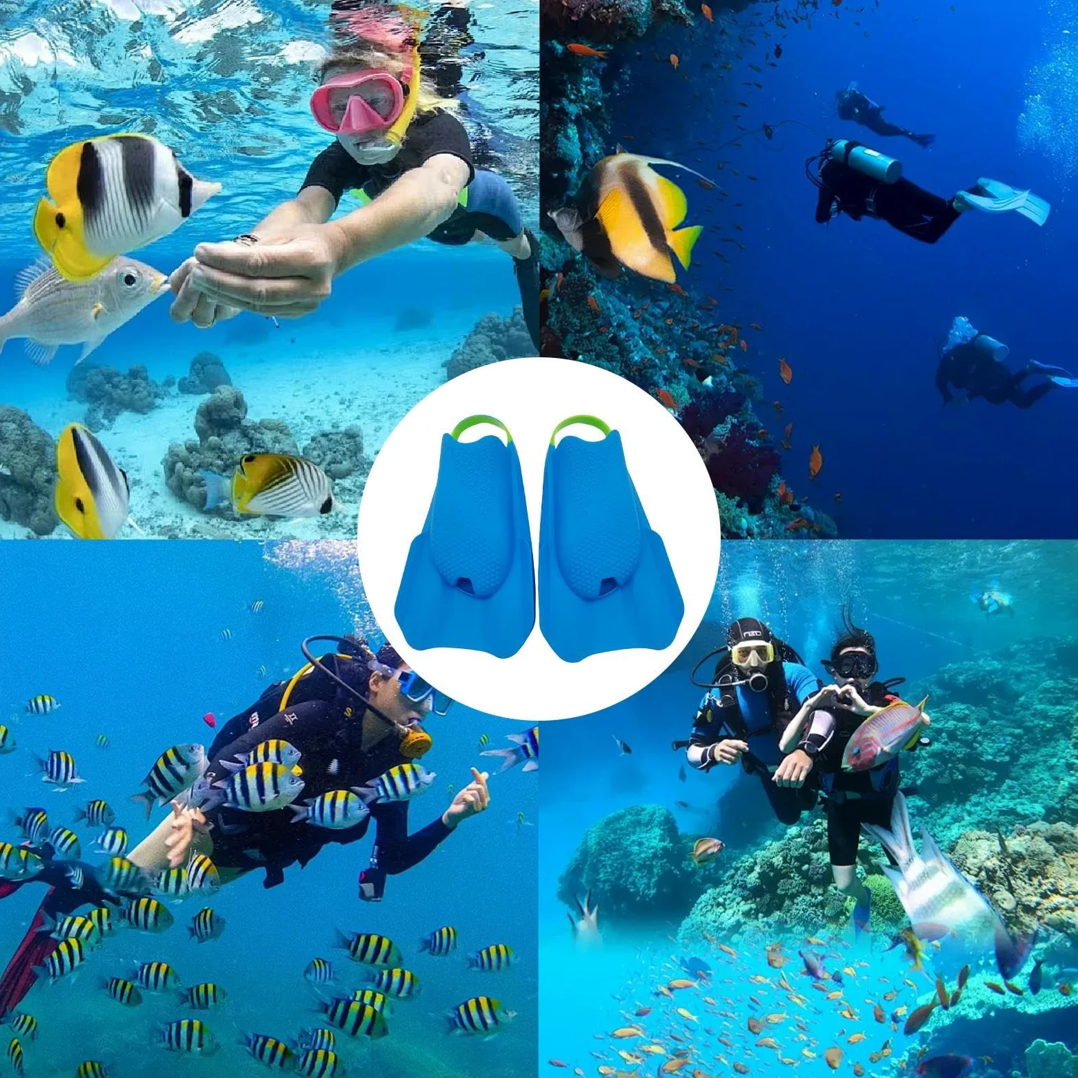 Aletas para Natación | Aletas De Tacón Abierto Portátil Corto,Aletas De Tamaño De Viaje - Adecuado Para Hombres Y Mujeres Para Uso En Piscina, En El Mar, Buceo, Buceo, Natación Y Entrenamiento