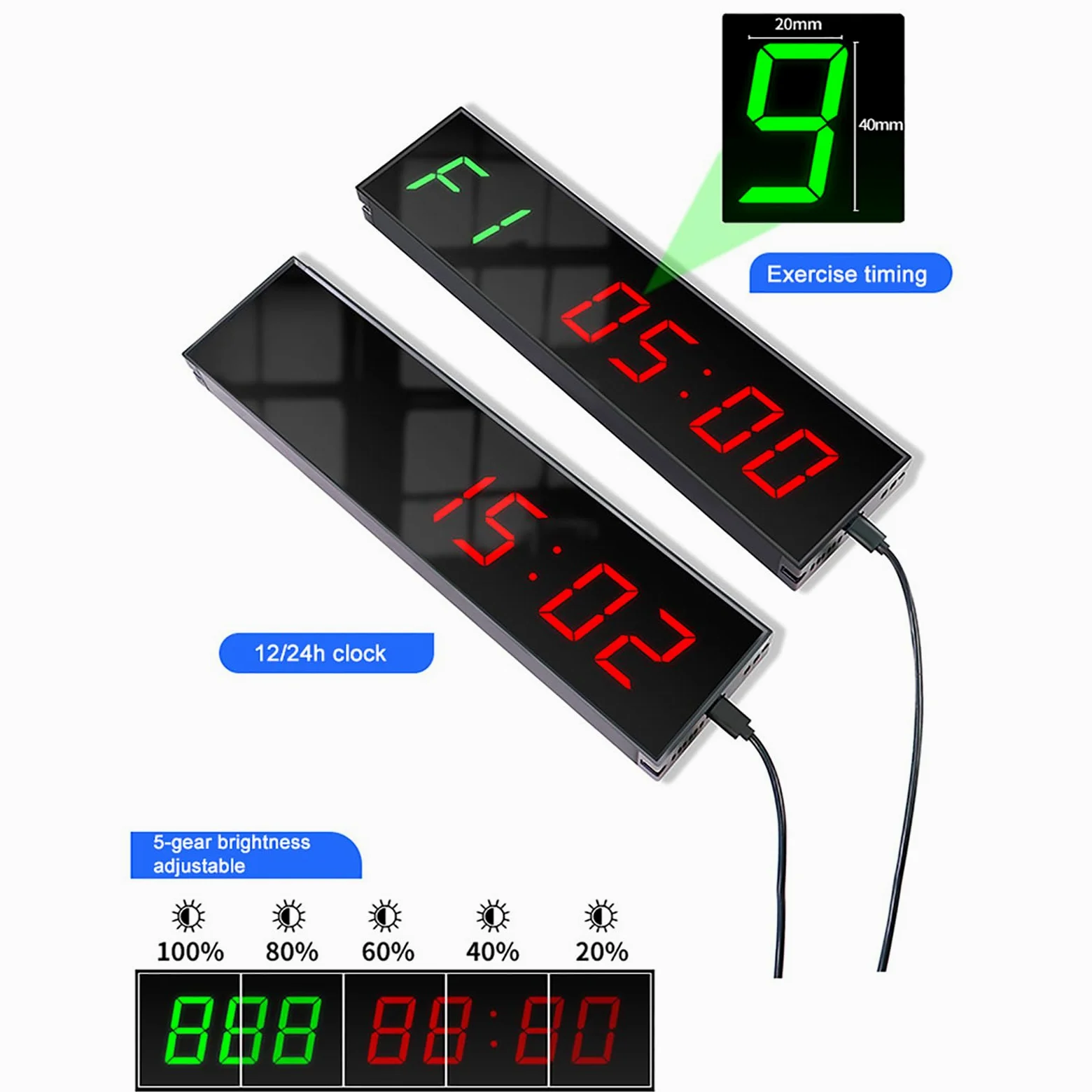Temporizador Deportivo, Temporizador De Cuenta Atrás LED De 999 Días, 6 Modos De Fitness, con Metrónomo Y Función De Memoria, 5 Niveles De Brillo Ajustables, para Biblioteca/Gimnasio