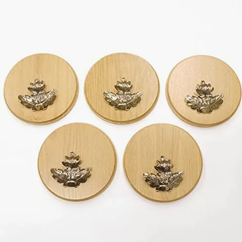 GTK Oferta 5 placas de cuña redondas de roble claro AF 17 cm, tabla cuña, tabla de especias, letrero para trofeos con 5 hojas de roble, portada grande