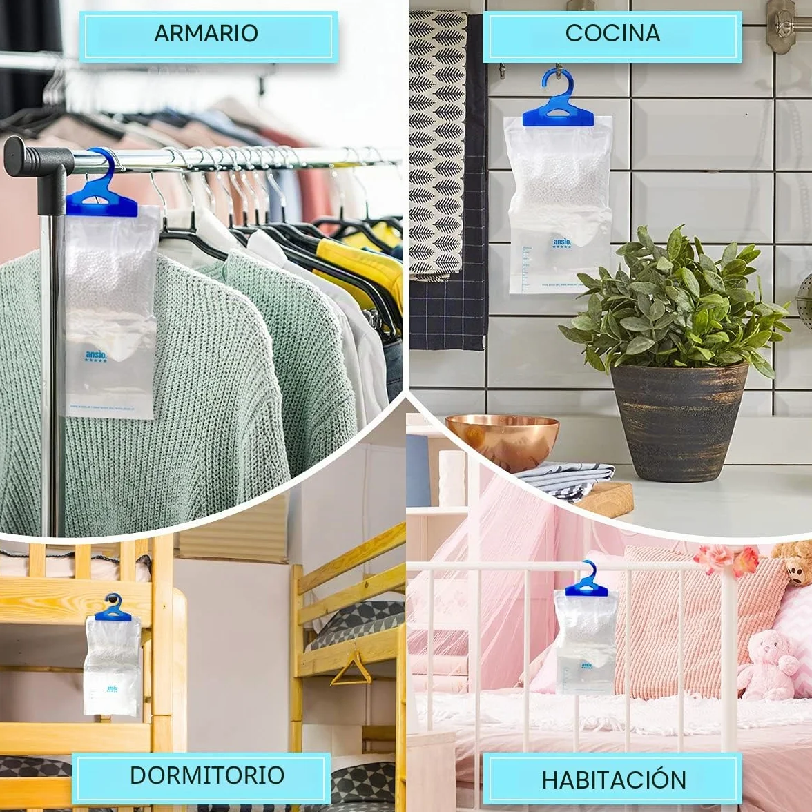 ANSIO Bolsas Colgantes Deshumidificadores Armario 210g Absorber Humedad Moho