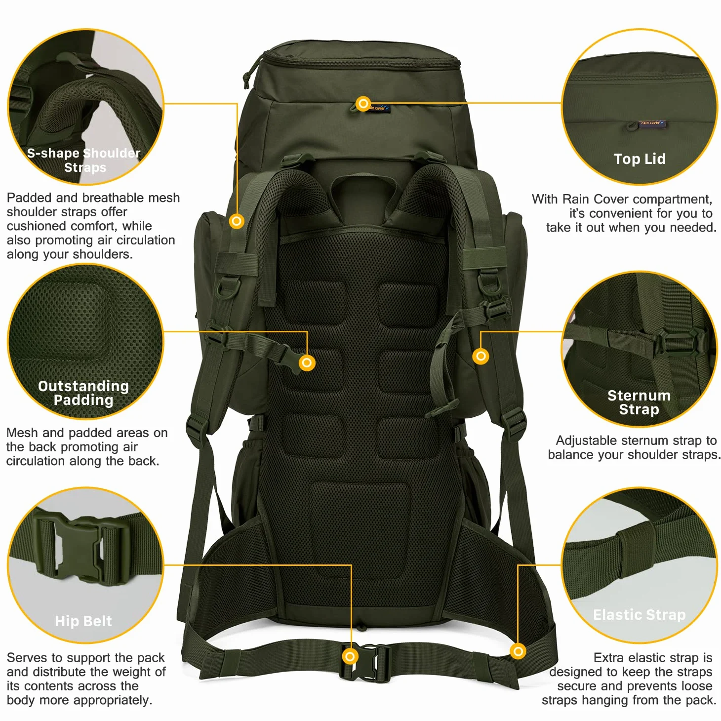 Mardingtop Mochila Táctica 60 Litros con Protector de Lluvia Trekking Expandible Aire Libre Senderismo Viaje Acampar