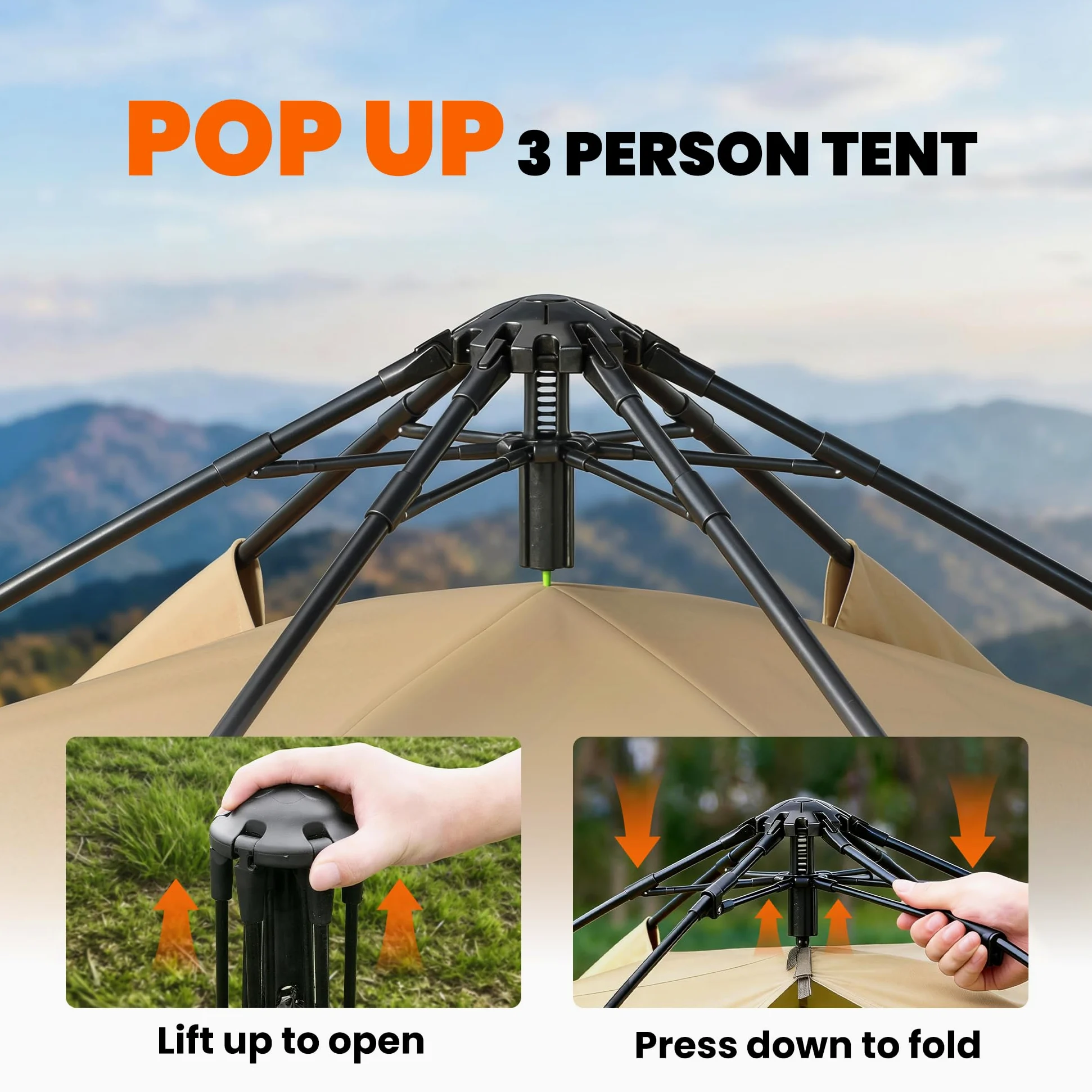 Tienda de campaña instantánea de Doble Capa Outsunny con toldo Impermeable, Tienda Domo Hexagonal para 4 Personas, Refugio de Camping portátil con Suelo Cosido y Bolsa de Transporte, Ideal para