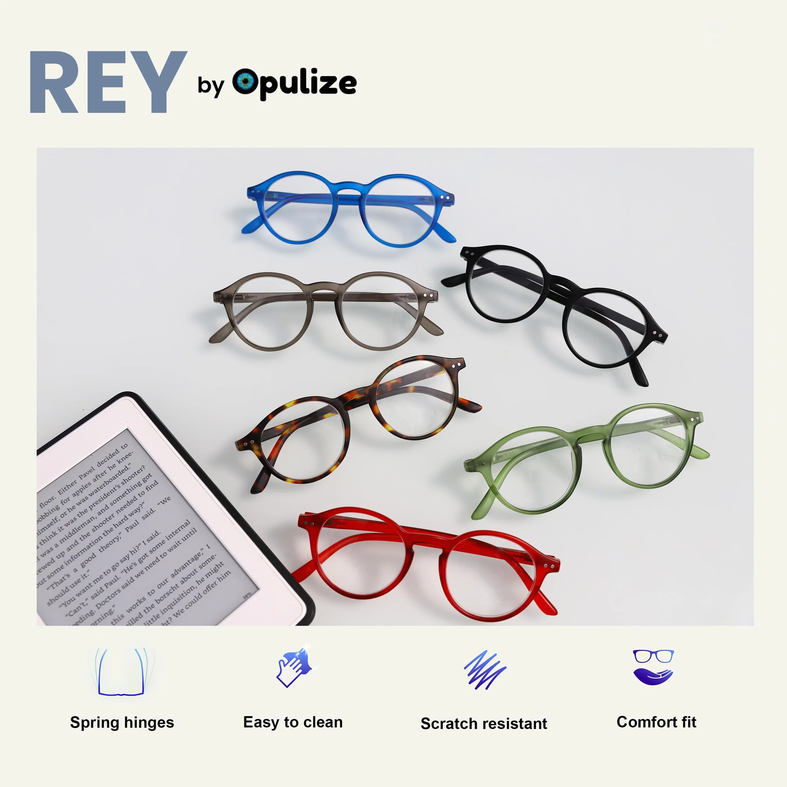 OPULIZE REY Gafas de Lectura Pack 3 Montura Redonda Retro Azul Mate Verde Rojo +1.50