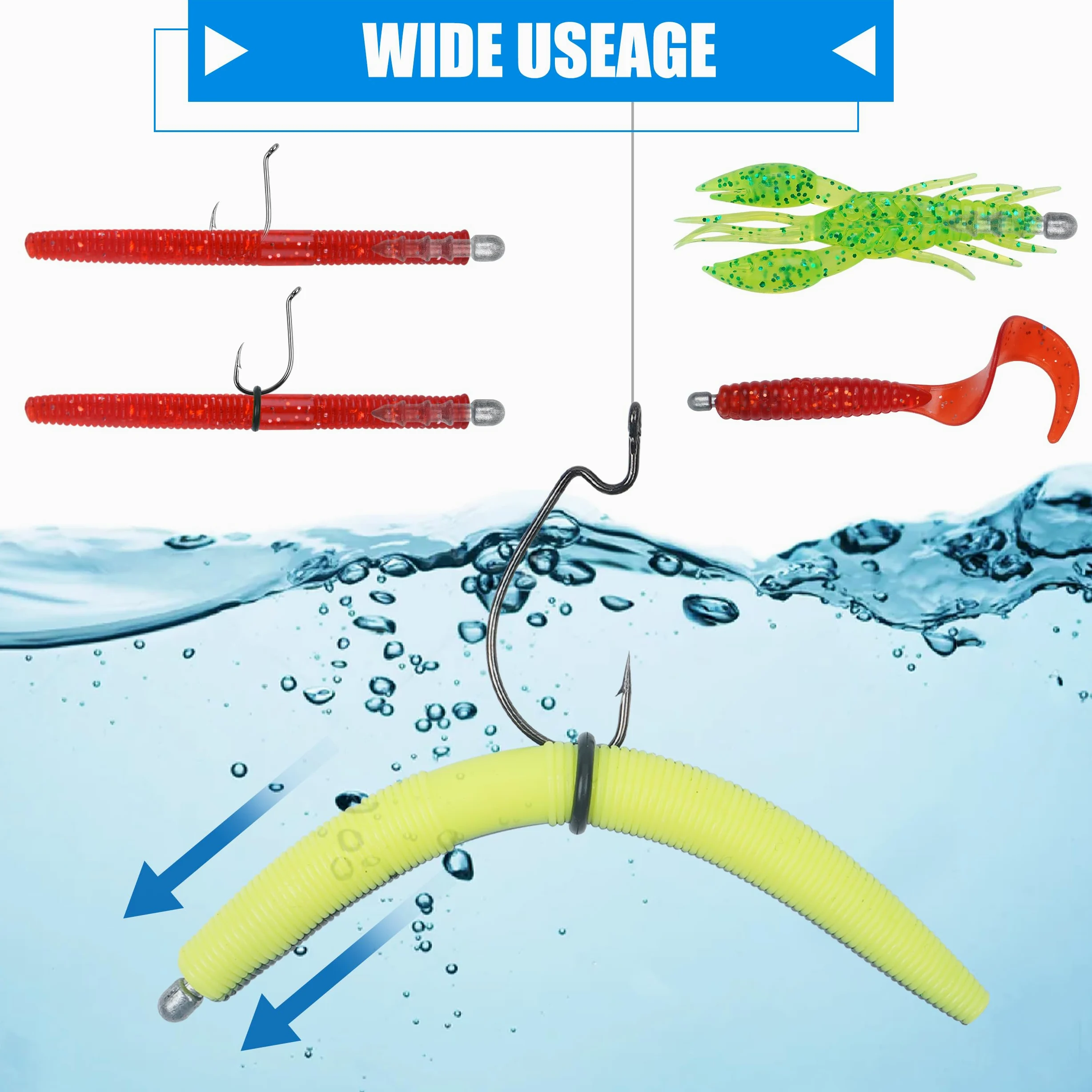 Kit de pesas de uñas de pesca, 50 piezas de plomos de inserción, pesas de gusano loco para pesca de lubina, señuelos de plástico suave, plomos de pesca de uñas, equipo de pesca de uñas, equipo de