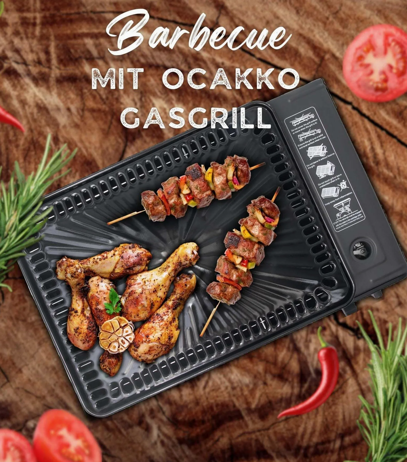 XXL Cocina Camping Cocina Gas Portable Cocina de Gas RS-4030 Parrilla de Gas Mechero de Gas - Negro - hervidor con 8 Cartuchos