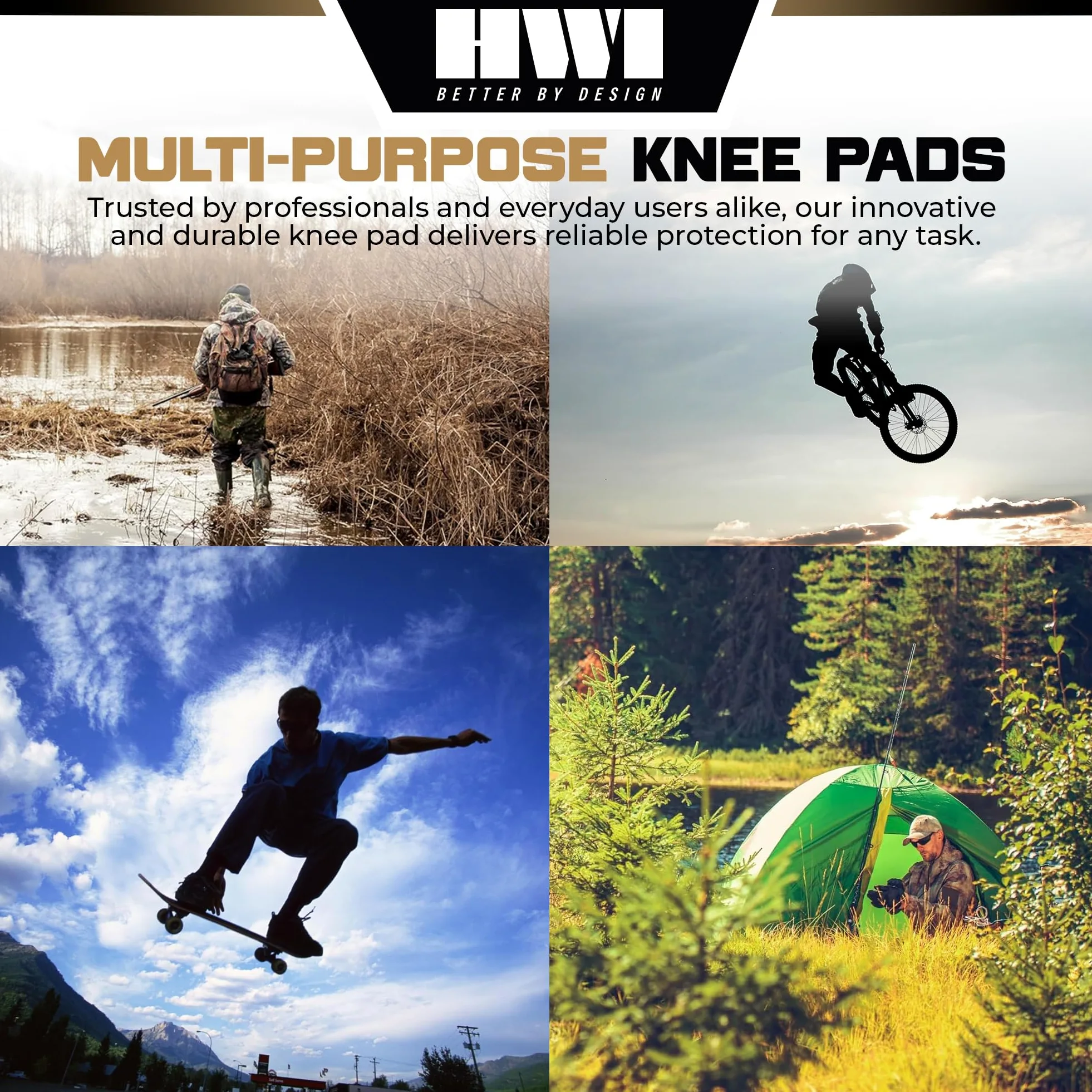 HWI Gear Rodilleras de última generación para protección: combate, mecánico, construcción, caza, paisajismo, supervivencia al aire libre, resistente, calidad industrial, ajustable