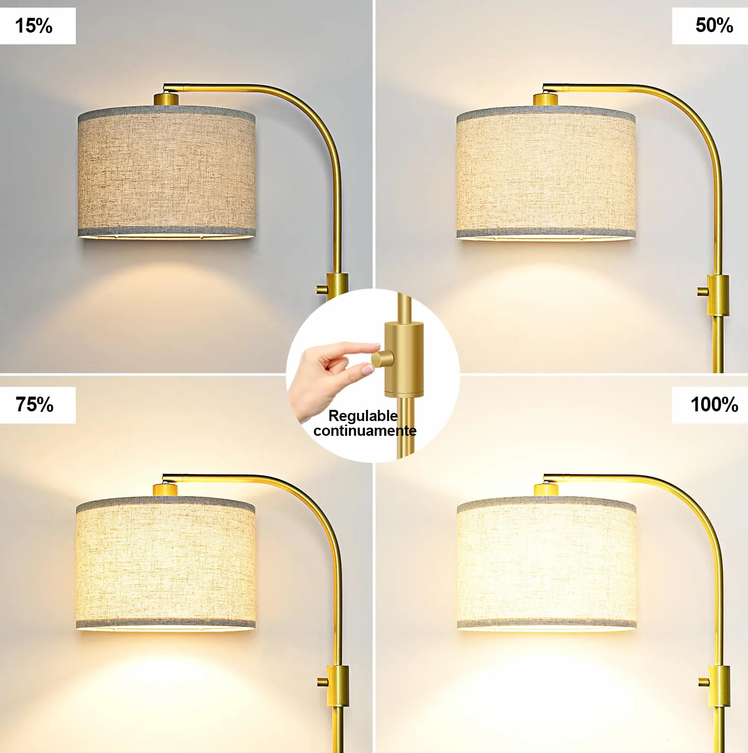 Nintiue Lámpara de pie regulable 1200 lúmenes LED 165cm arco con pantalla ajustable