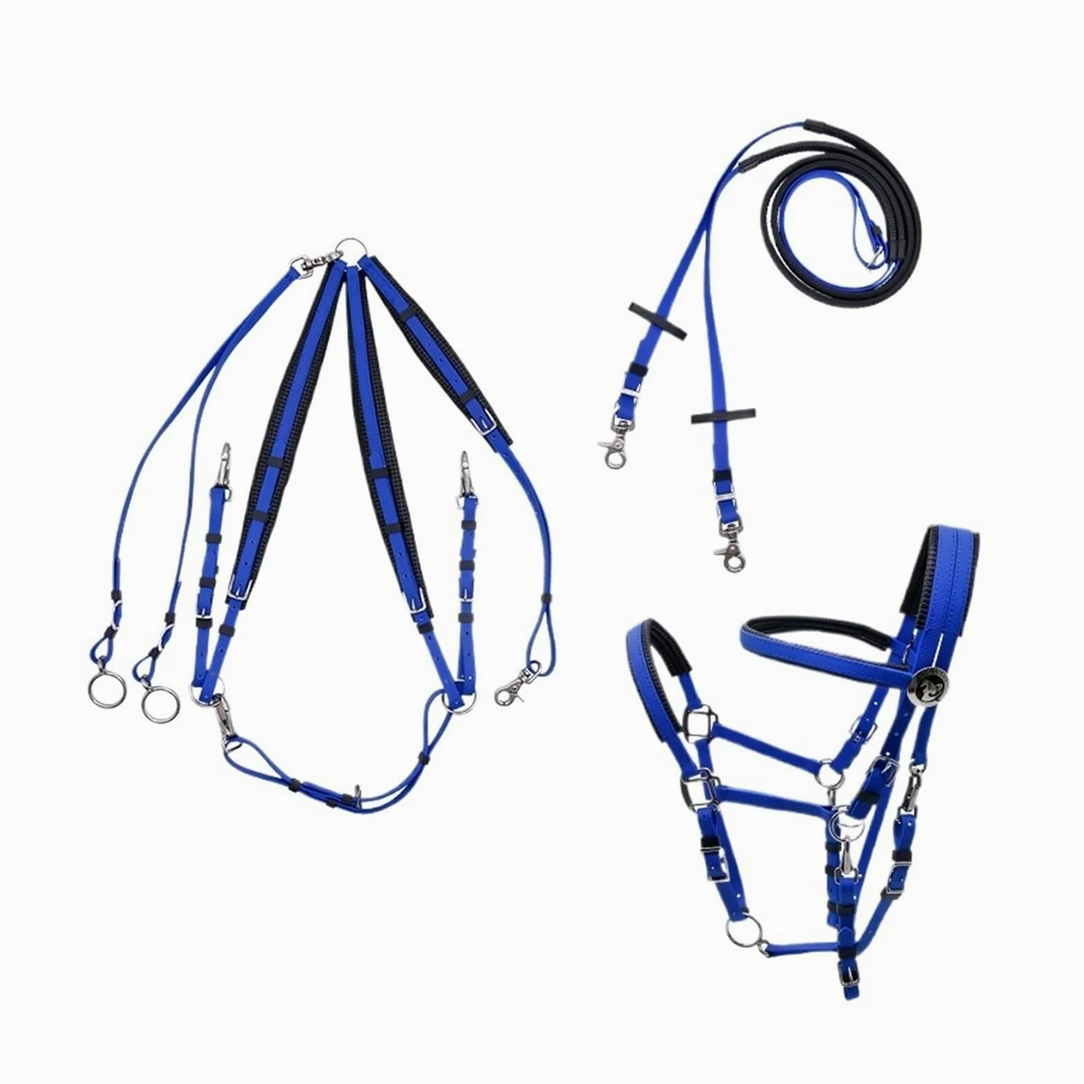 Endurance Horse Tack - Juego completo de cabestro estilo brida de nailon de cuero y PVC, juego completo de equipo de equitación, disponible (naranja)