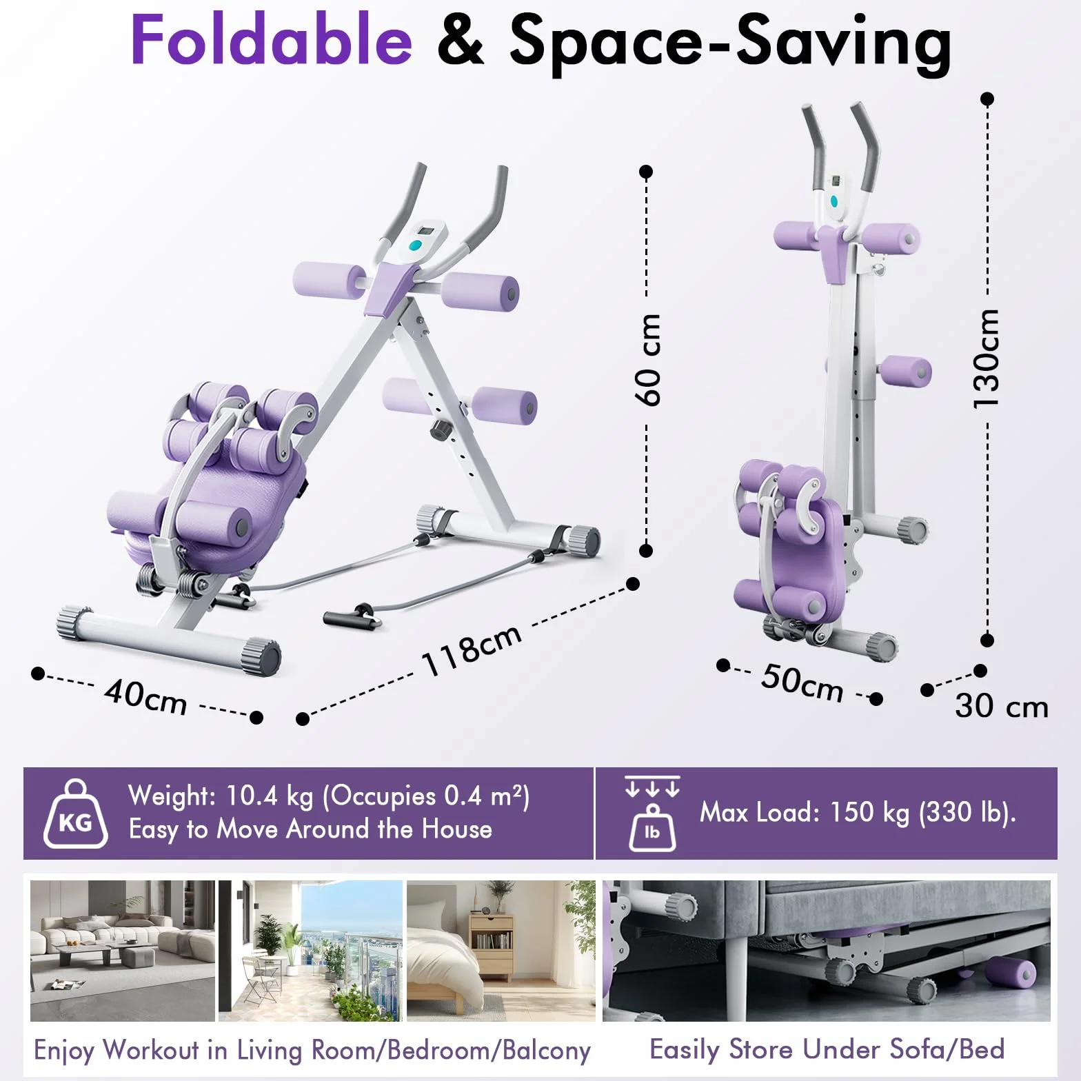 4 en 1 Maquina Abdominales en Casa, Banco Abdominales Plegable, Maquina de Ejercicios para Casa (Capacidad de Carga 150 Kg), con Pantalla LED, para Cuerda Cardio, Entrenamientos para El Core