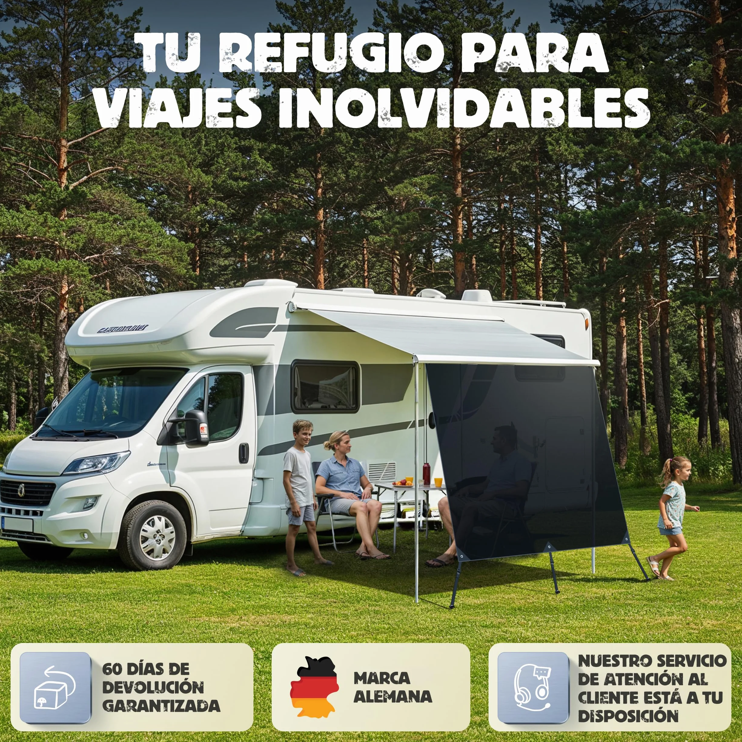 LAINFELD Toldo de Refuerzo de 2,4 x 2,0 m, protección Solar para autocaravanas, toldo Apto para Thule Omnistor, Barra de Refuerzo para Accesorios