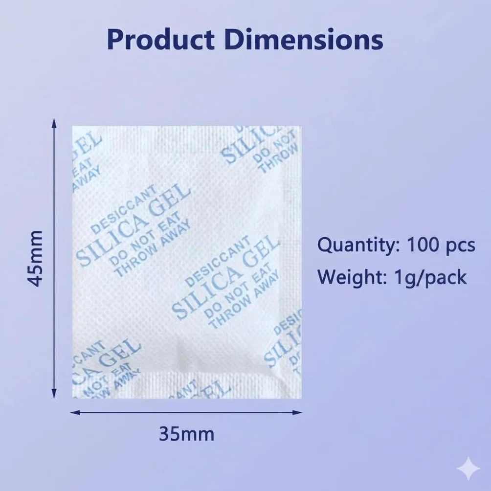 Gel de sílice desecante 100 × 1 g – Fuerte absorción de humedad para ropa, zapatos, armario