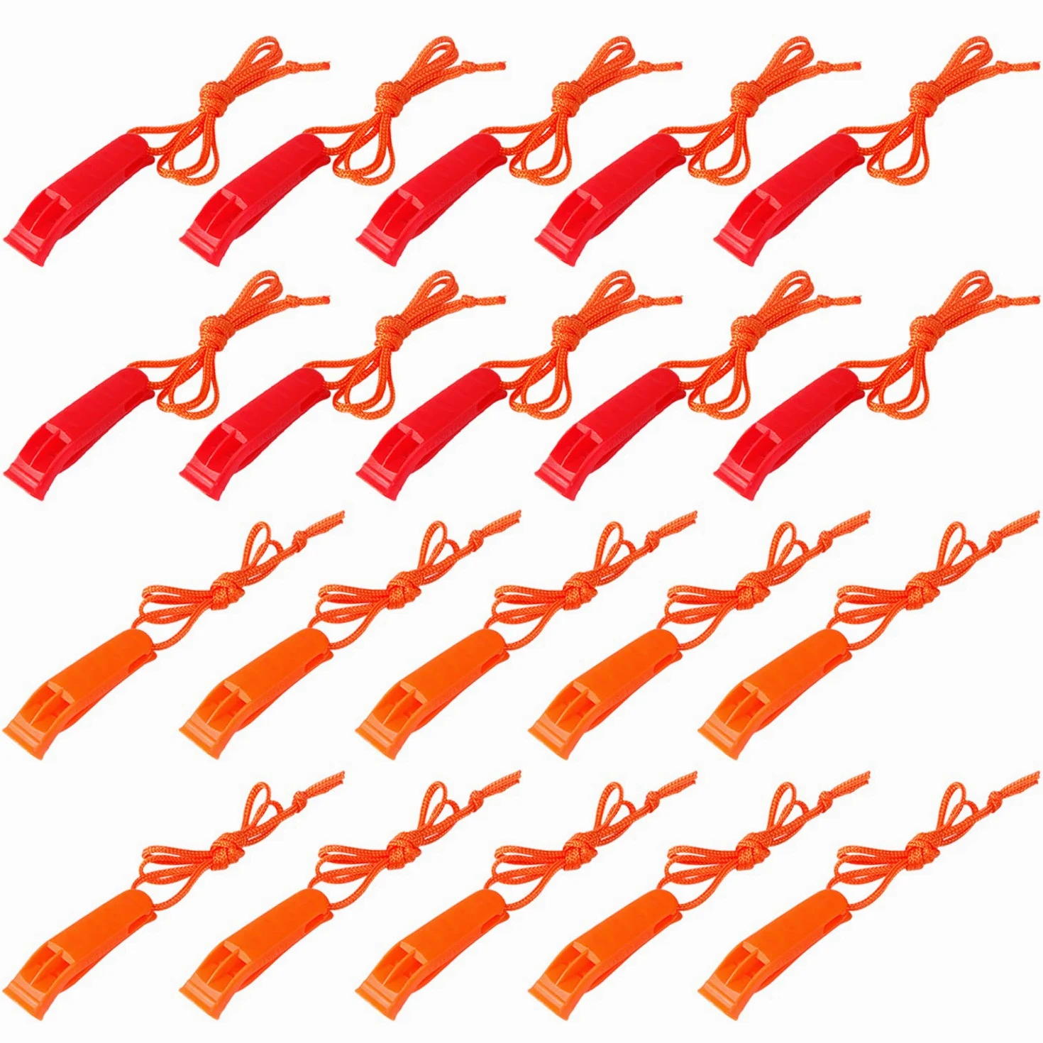 AUGSUN Juego de 40 silbatos de seguridad de emergencia de plástico con cordón, rojo y naranja