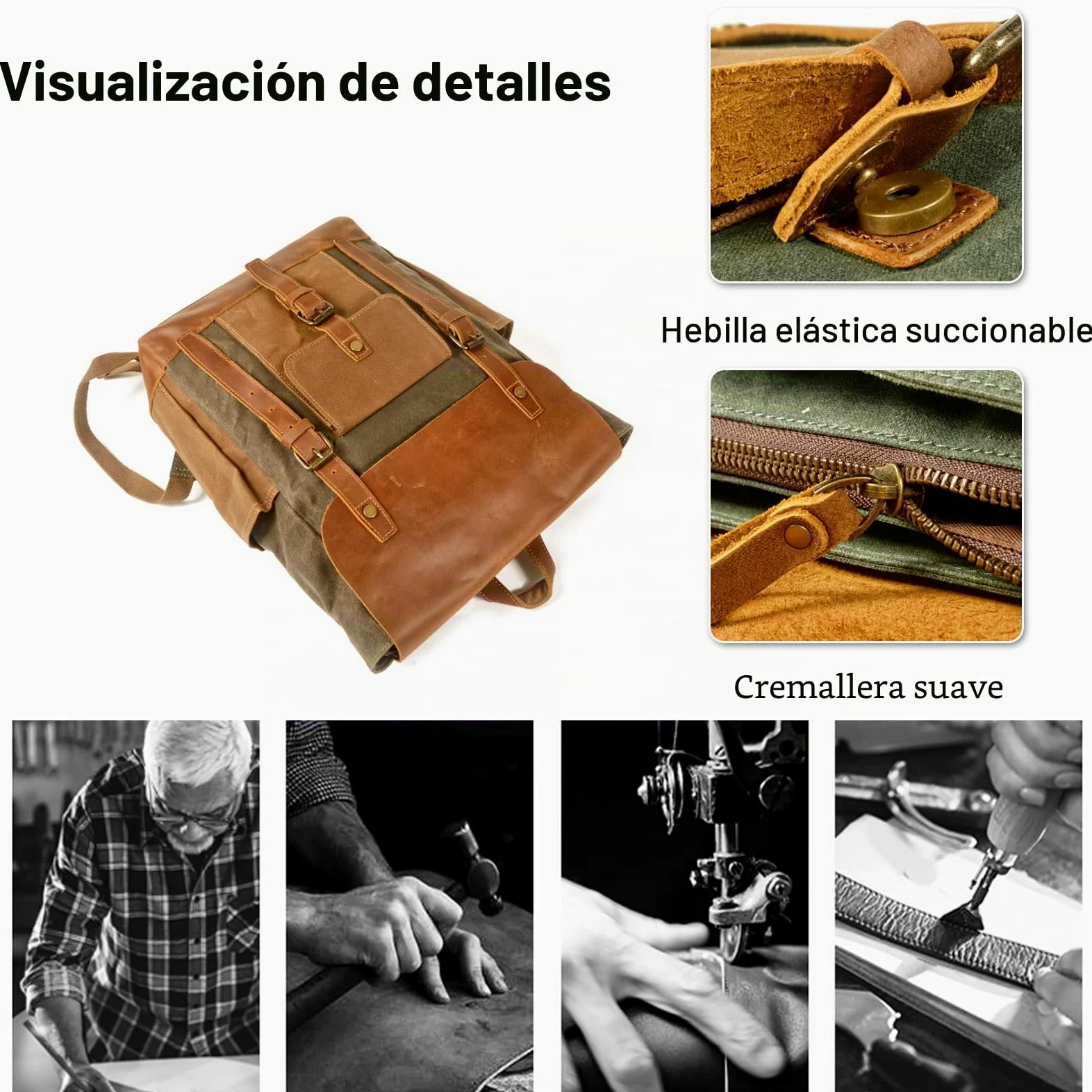 FANDARE Mochilas de Marcha Mochila Hombre Macutos de Senderismo Lienzo Mujeres Mochila Vintage de Lona Mochilas de Ciclismo Mochila Trekking al Aire Libre Viaje Excursionismo Daypacks Verde